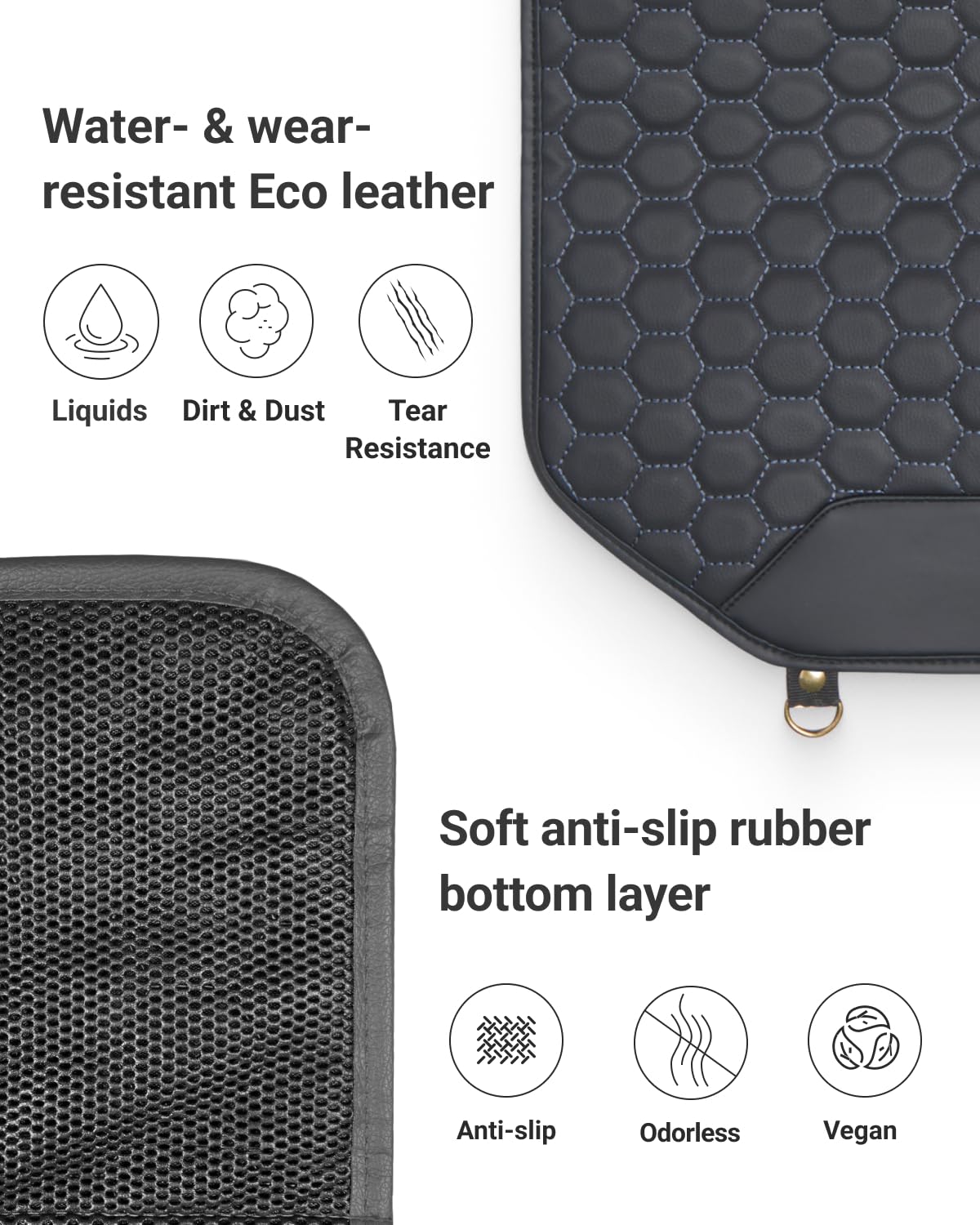 Premium Leather Car Seat Protector for Back Seat - Waterproof & Non-Slip Kids Seat Cover with Kick Mat - Durable Back of Seat Protector for Child Safety - 1PC Black - Perfect for Family Road Trips & Child Car Protection