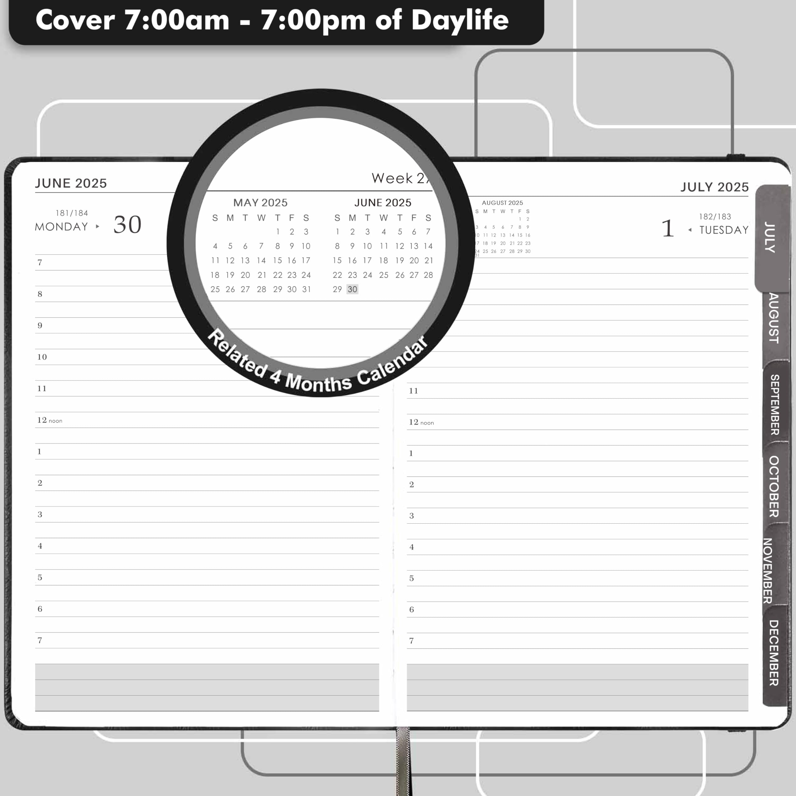 2025-2026 Daily Planner & Appointment Book - July 2025 to June 2026 Academic Year with Tabs, Pen Loop, Bookmarks & Inner Pocket - 5.75