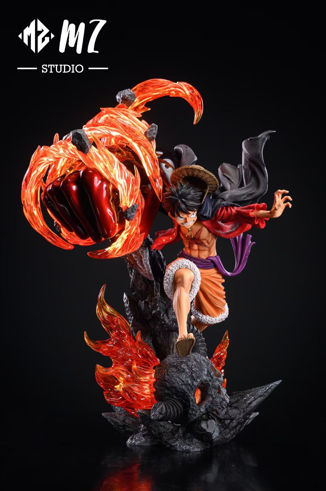 One Piece Red Roc Luffy Action Figure - Anime Collectible with Fire Fist Attack Pose | Perfect for Anime Fans, Gift Giving & Display