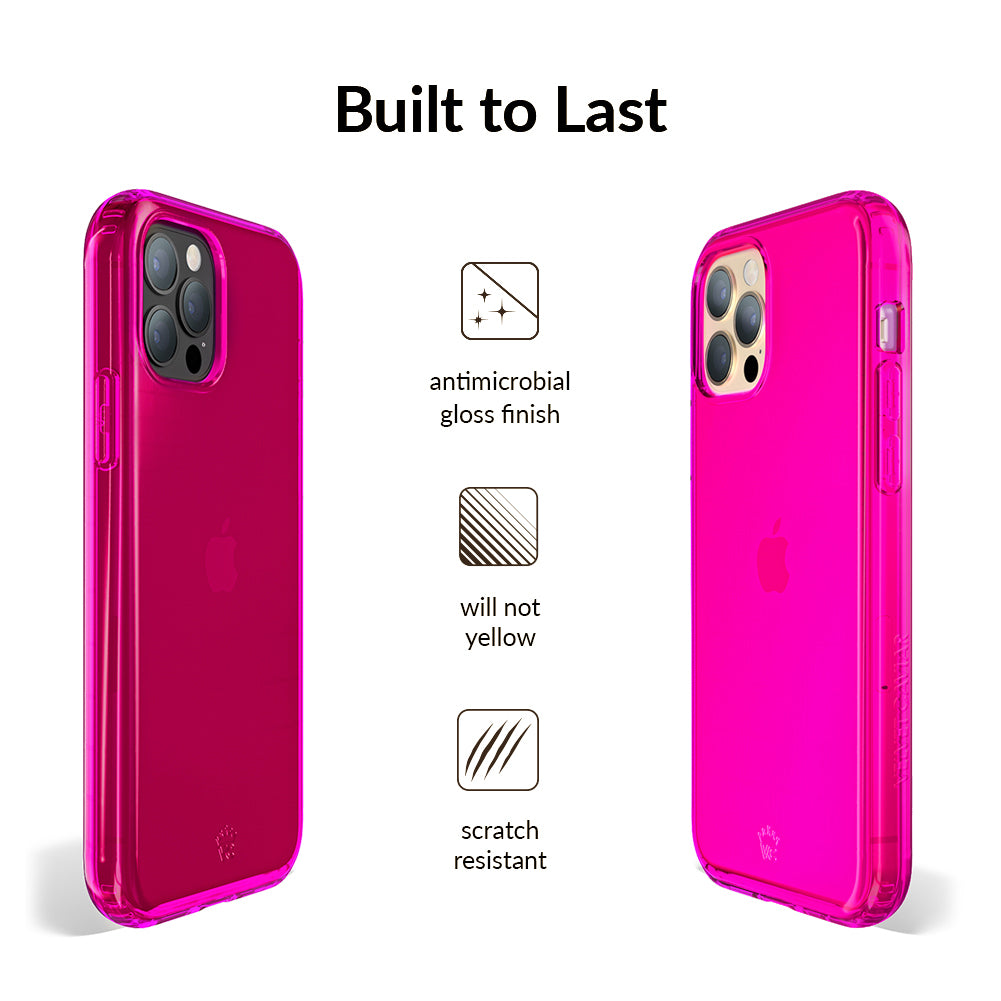 Neon Pink Clear iPhone Case - Shockproof & Scratch-Resistant Protective Cover for iPhone 13/14/15 - Trendy Transparent Design for Everyday Use & Fashion Statement