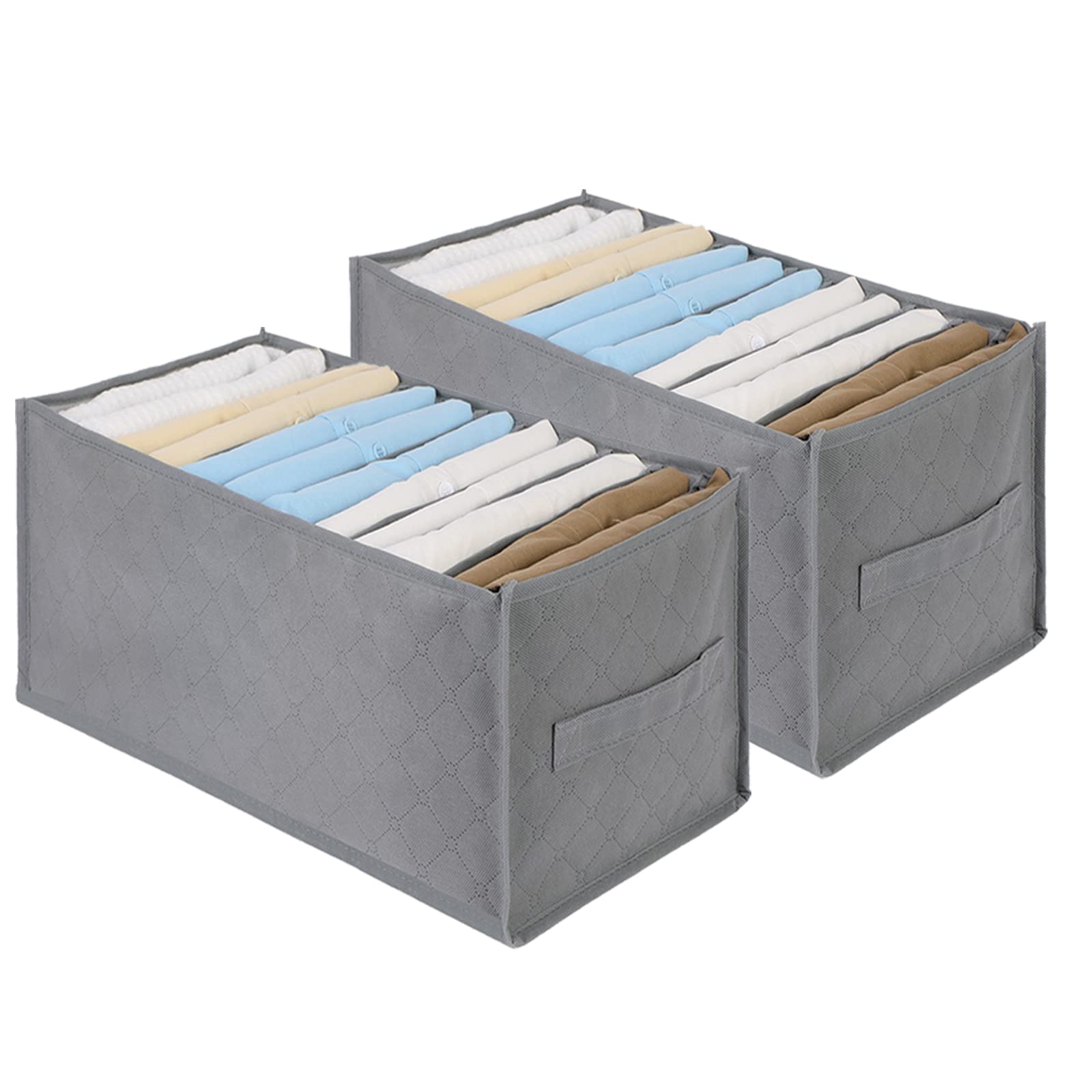 Extra Large 12 Grids Foldable Clothes Organizer Drawer - 2 Pack Grey Wardrobe Storage for Jeans, Pants & Trousers | Perfect for Closet, Bedroom & Travel Organization