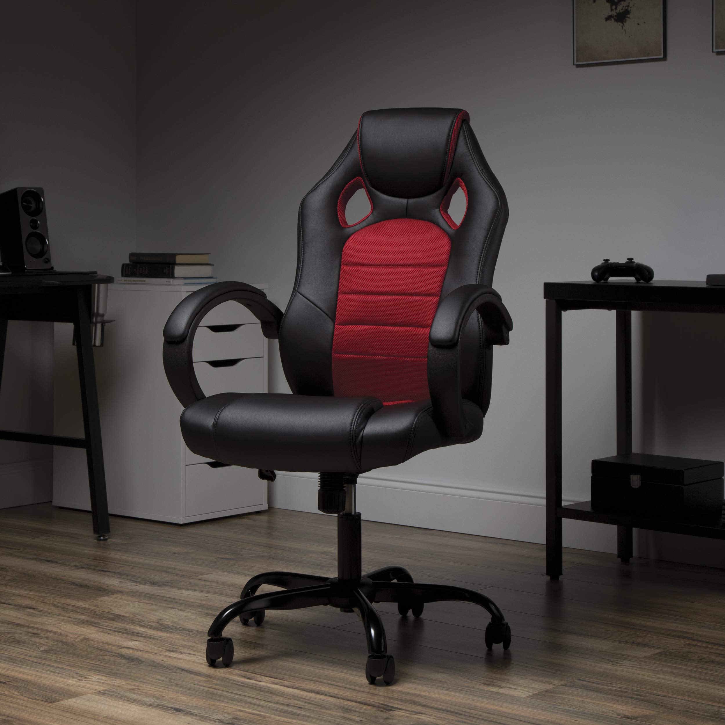 OFM ESS Collection High-Back Gaming Chair with Padded Loop Arms - Ergonomic Office & Racing Style Computer Chair for PC Gaming, Streaming, and Home Office - Red