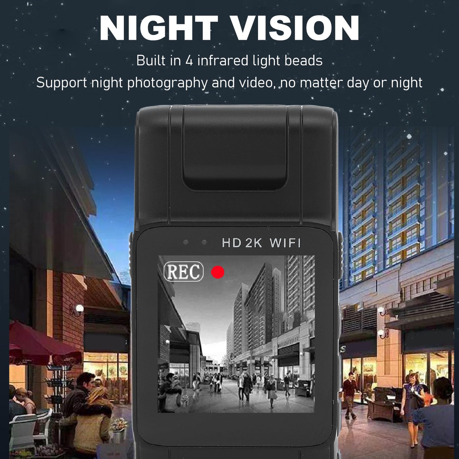 2K Ultra HD Body Camera with 180° Rotatable Lens, Night Vision & Motion Detection - Handheld Sports Video Recorder for Outdoor Activities, Police Duty, Security Monitoring & Adventure Vlogging