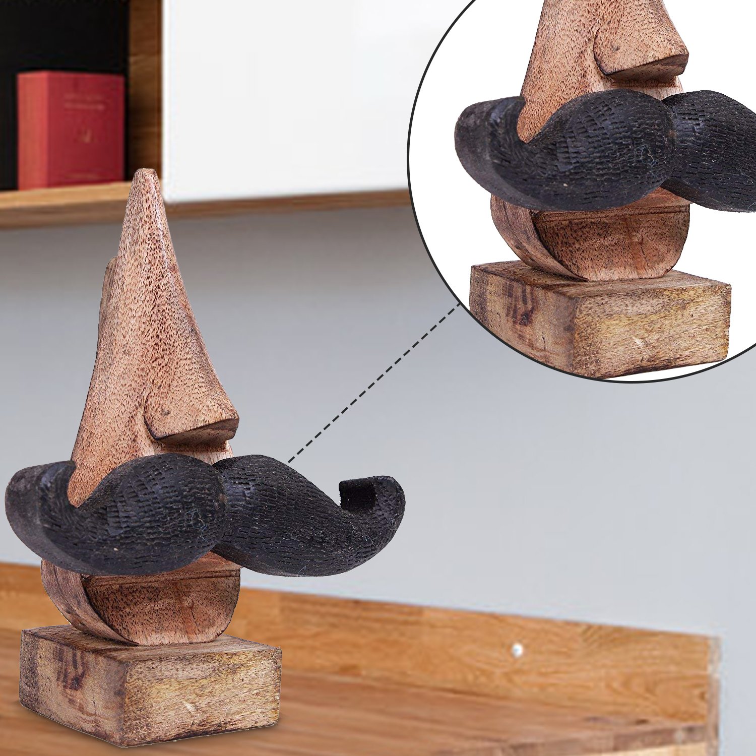 Wooden Glasses Holder with Mustache Design - 6 Inch Brown Eyeglass Stand for Desk, Bathroom or Nightstand - Perfect Easter, Mother's Day & Good Friday Gift for Men & Women