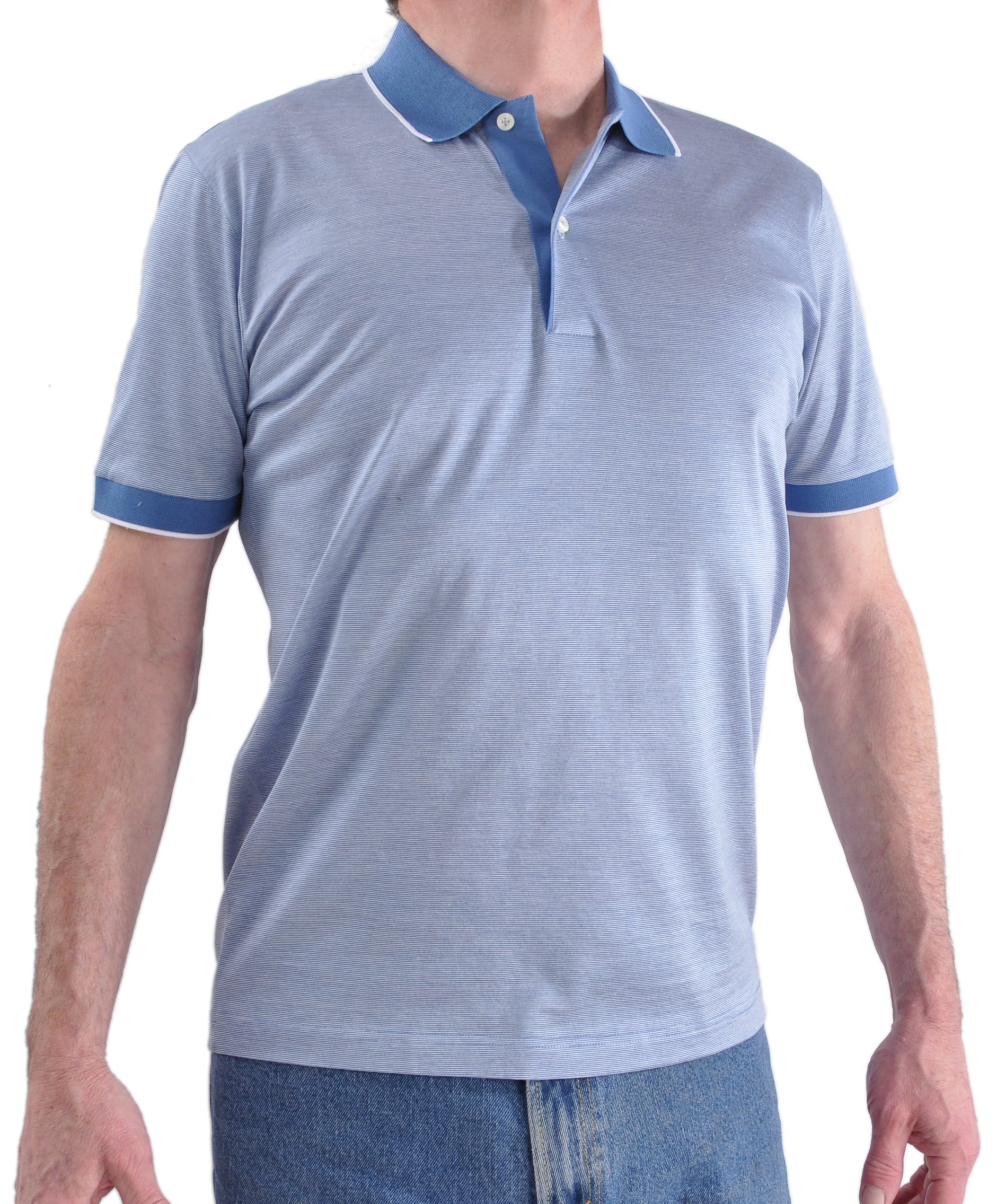Premium Italian Microstripe Polo Shirt for Men - 100% Pure Cotton Breathable Business Casual Shirt - Perfect for Office, Golf & Summer Outings