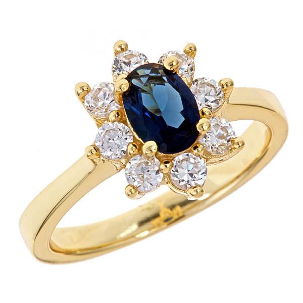 18K Gold Plated Sterling Silver Royal Blue Cubic Zirconia Engagement Ring for Women - Perfect for Proposals, Anniversaries & Special Occasions