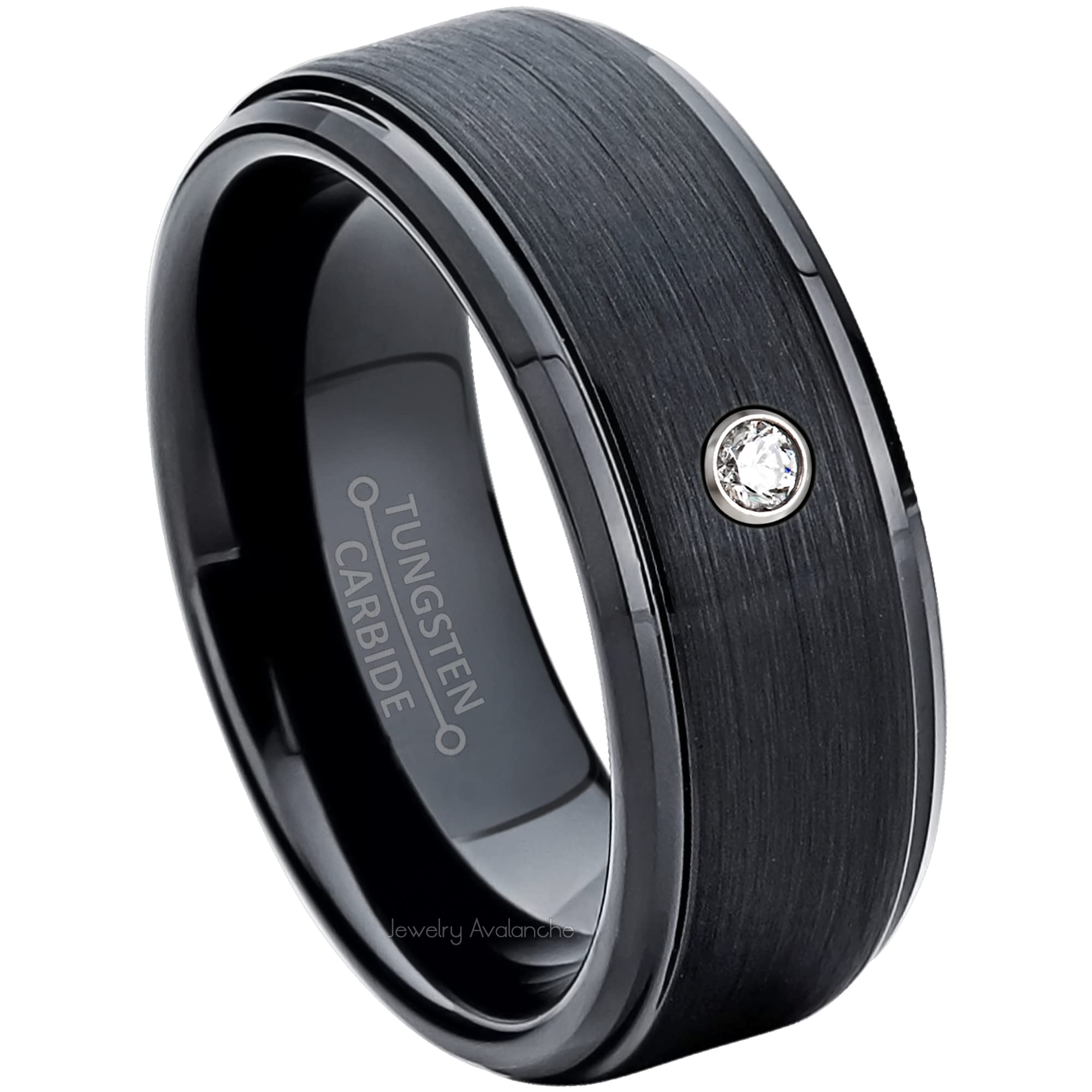 0.07ct Men's Diamond Black Tungsten Carbide Ring - 8mm Comfort Fit Wedding Band for Him, Anniversary & Engagement Jewelry Gift - Perfect for Daily Wear, Special Occasions & Romantic Proposals