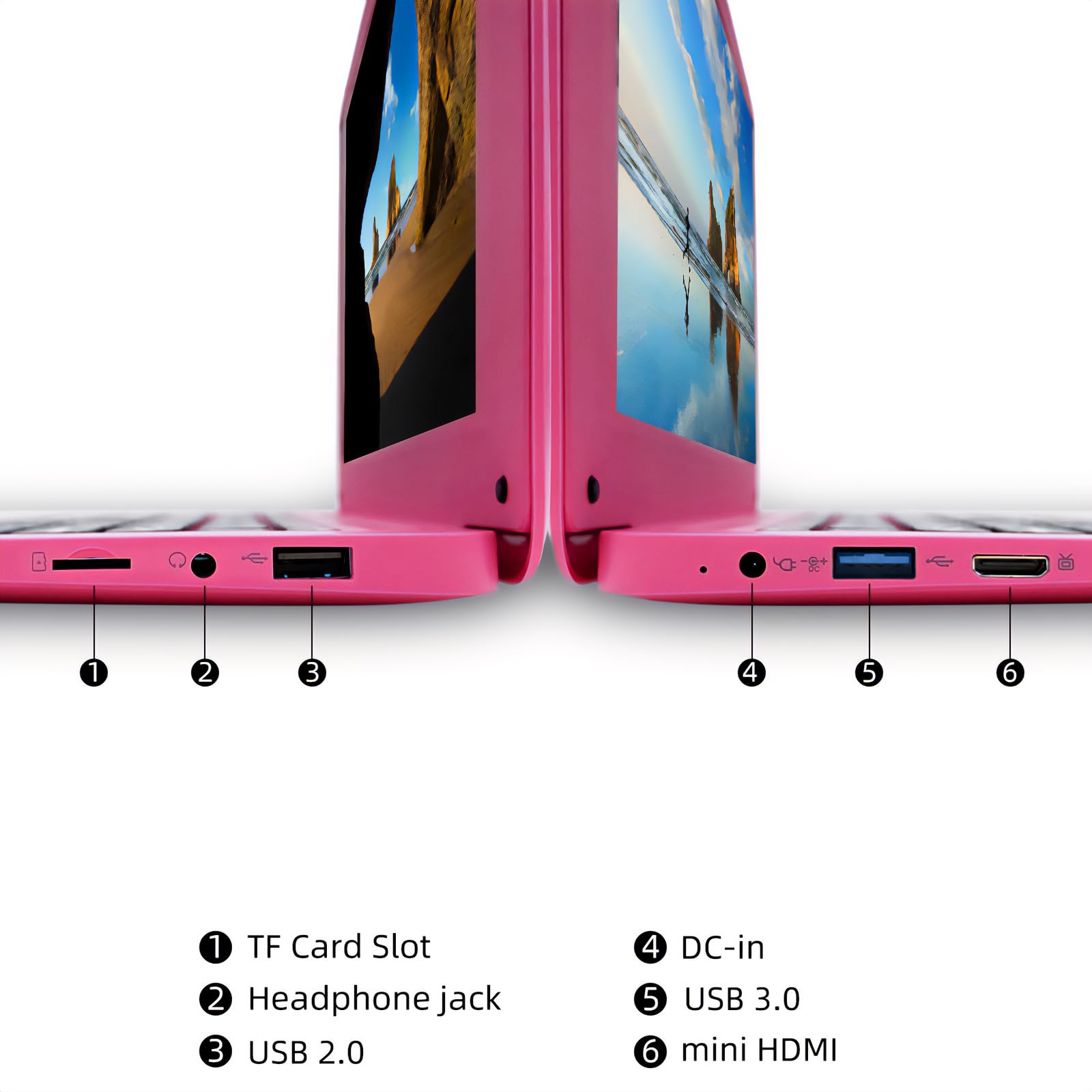 10.1 Inch Windows 10 Laptop - Intel Quad Core Processor, 4GB RAM, 64GB eMMC Storage | Lightweight Mini Netbook with Sleeve, Wireless Mouse & Headphones (Pink) | Perfect for Students, Office Work & Travel Computing