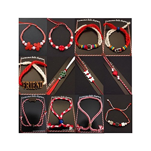 Kim & Co Set of 6 Handmade Bulgarian Martenitsa Bracelets - Traditional Red & White Woven Charm Bracelets for Good Luck & Spring Celebration - Perfect for Bulgarian Festivals, Gift Giving & Cultural Events