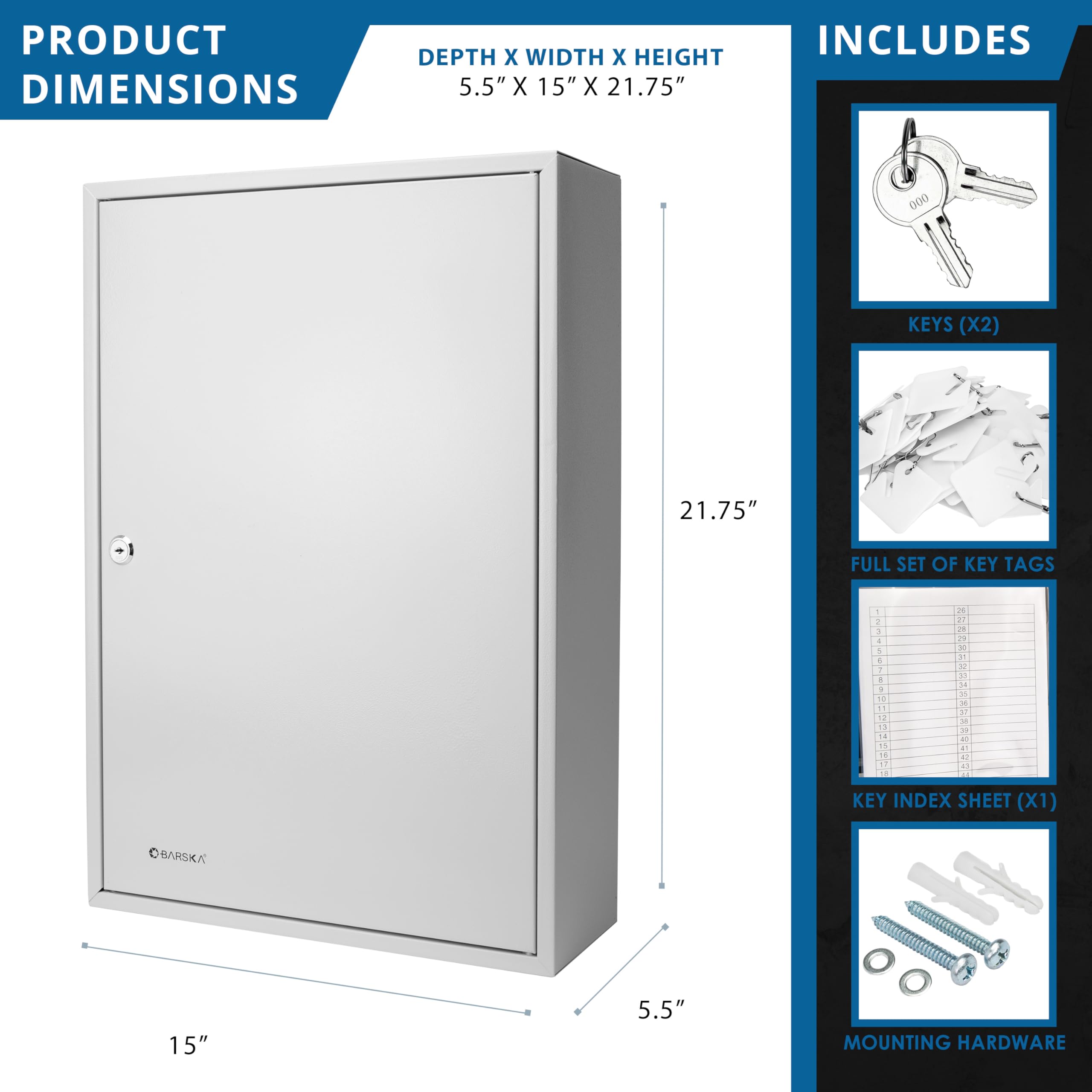 BARSKA 240-Key Large Key Storage Cabinet with Secure Key Lock - Ideal for Home, Office, and Commercial Key Organization