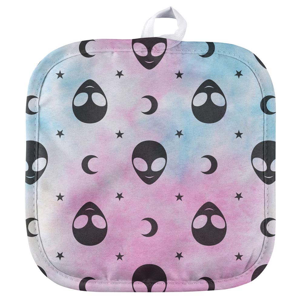Alien and Moon Pattern Heat Resistant Pot Holder Set - Kitchen & BBQ Mitts for Cooking, Grilling, Baking - Indoor/Outdoor Use for Hot Pans, Dishes & Grill Safety
