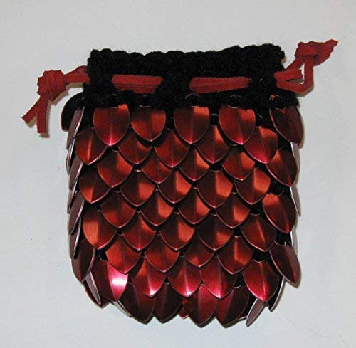 Knitted Scale Armor Dice Bag for D&D - Dark Fire Design - Perfect for Tabletop RPG Games & Dice Storage