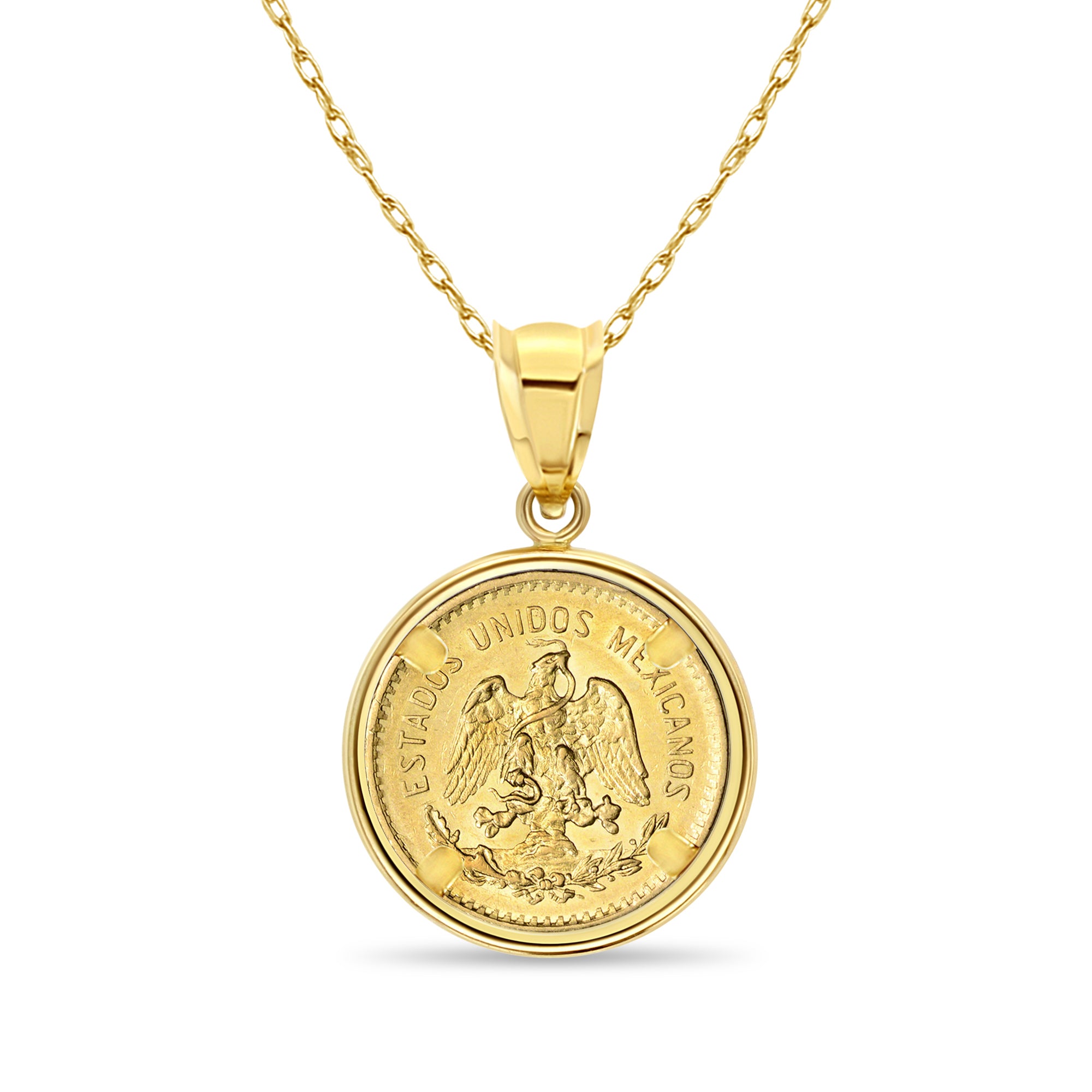 Authentic 5 Pesos Gold Coin Necklace - 14K Yellow Gold with Polished Bezel | Perfect for Gifts, Jewelry Collections & Special Occasions