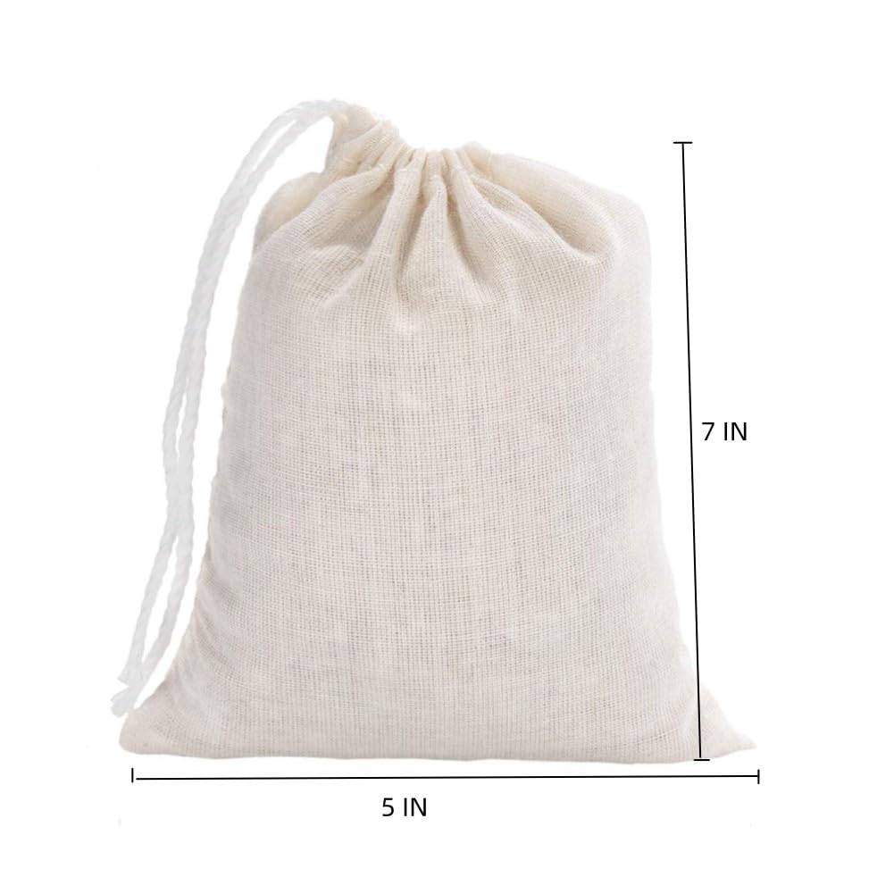 50PCS Drawstring Cotton Muslin Bags - 5x7 Inch Natural Fabric Favor Bags for Wedding, Party, Christmas, Tea, Jewelry & DIY Crafts - Perfect for Gift Wrapping, Party Favors & Small Item Storage