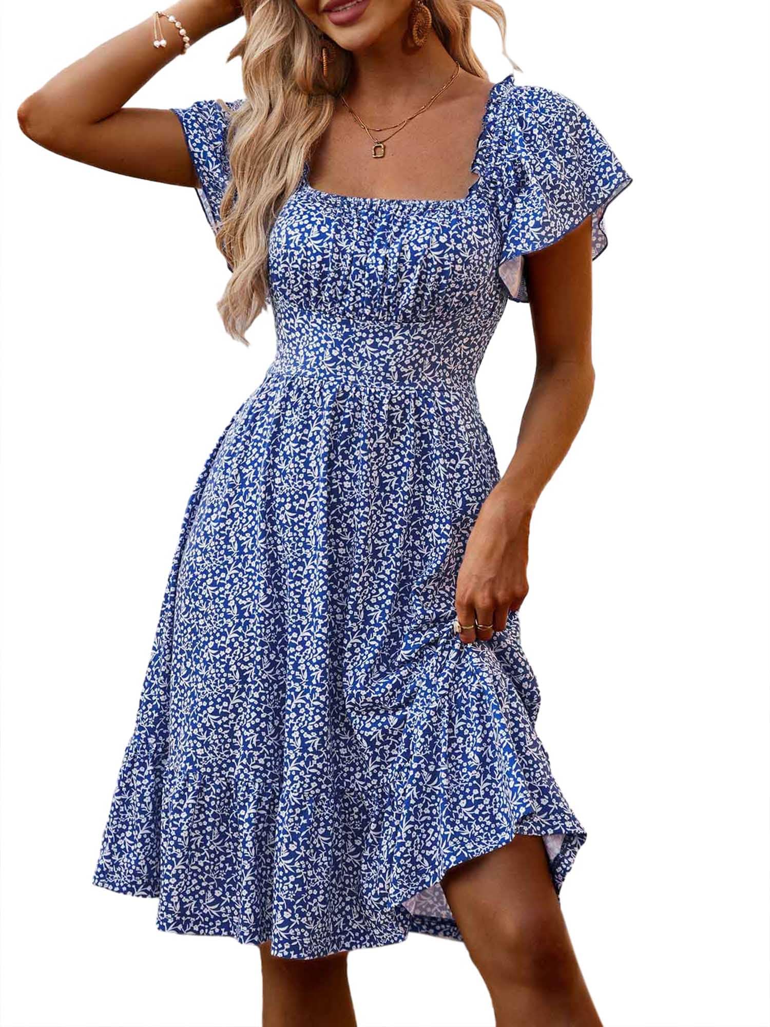 TORARY Women's Cute Summer Dresses 2024 - Flutter Sleeve Square Neck Casual Sundress for Spring & Summer | Perfect for Beach Vacations, Date Nights & Outdoor Parties