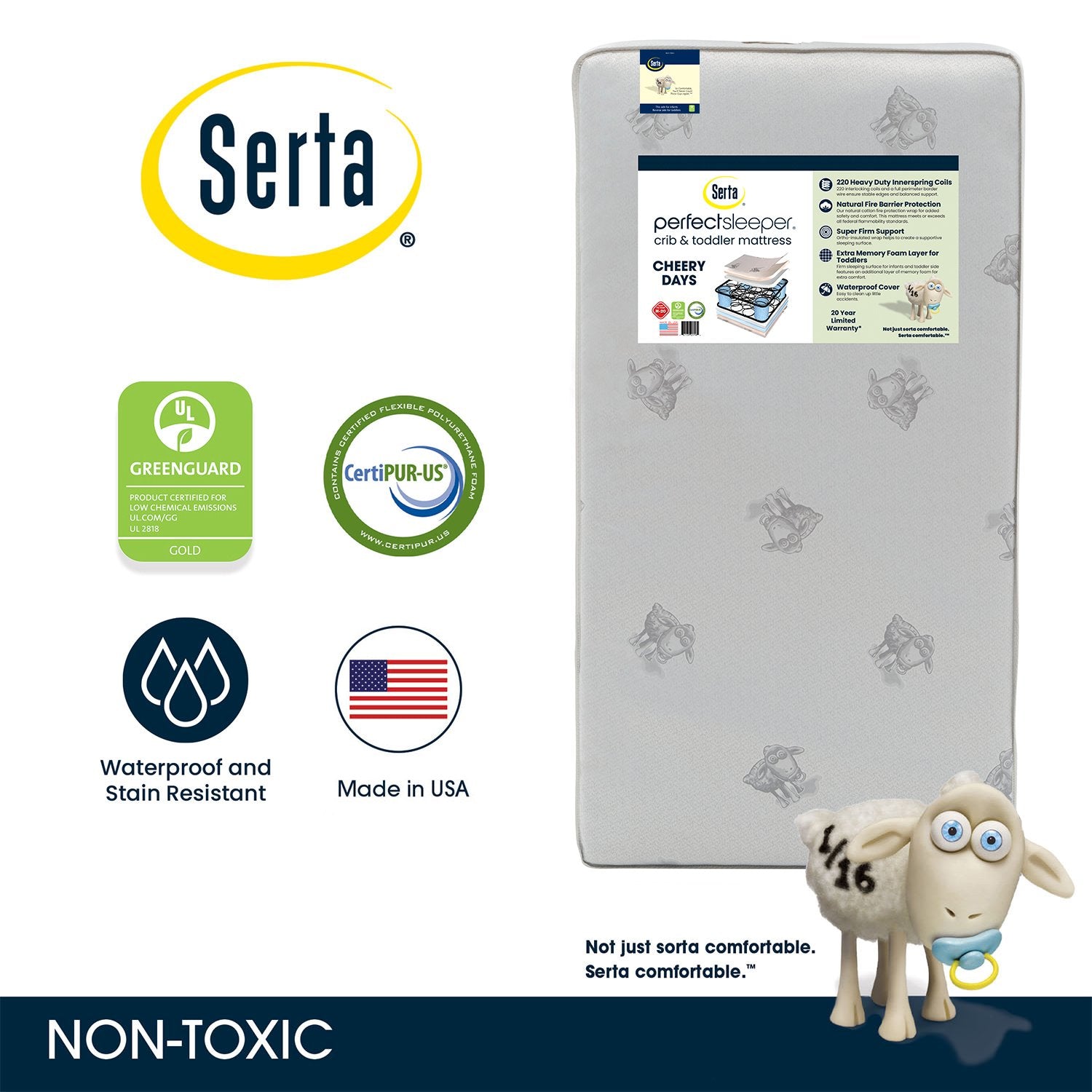 Serta Perfect Sleeper Cheery Days Crib & Toddler Mattress - Breathable, Waterproof & Hypoallergenic Baby Mattress for Newborns & Toddlers - Ideal for Nursery, Daycare & Travel Cribs
