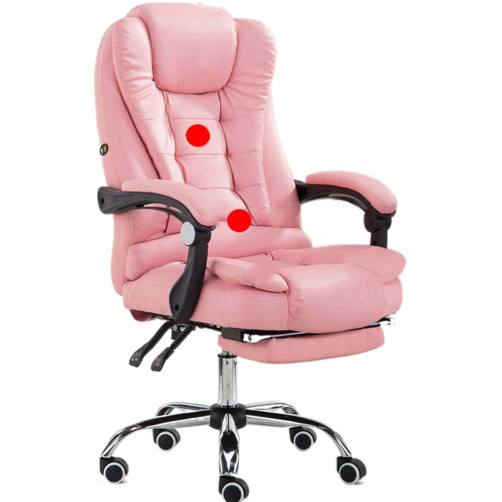 Ergonomic Office Massage Chair with Lumbar Support - High Back Reclining Computer Desk Chair with Adjustable Armrests & Footrest - PU Leather Task Chair for Home & Office Use - Perfect for Work, Gaming & Relaxation (Pink)