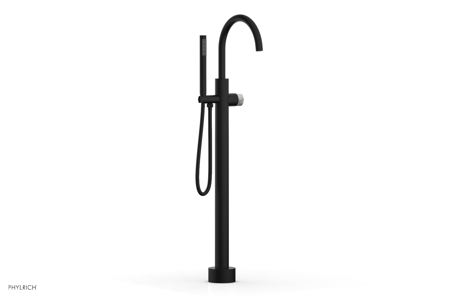 BASIC II Tall Floor Mount Tub Filler with Marble Handle & Hand Shower - Model 230 47 01 - Perfect for Modern Bathroom Renovations and Spa-Like Showers