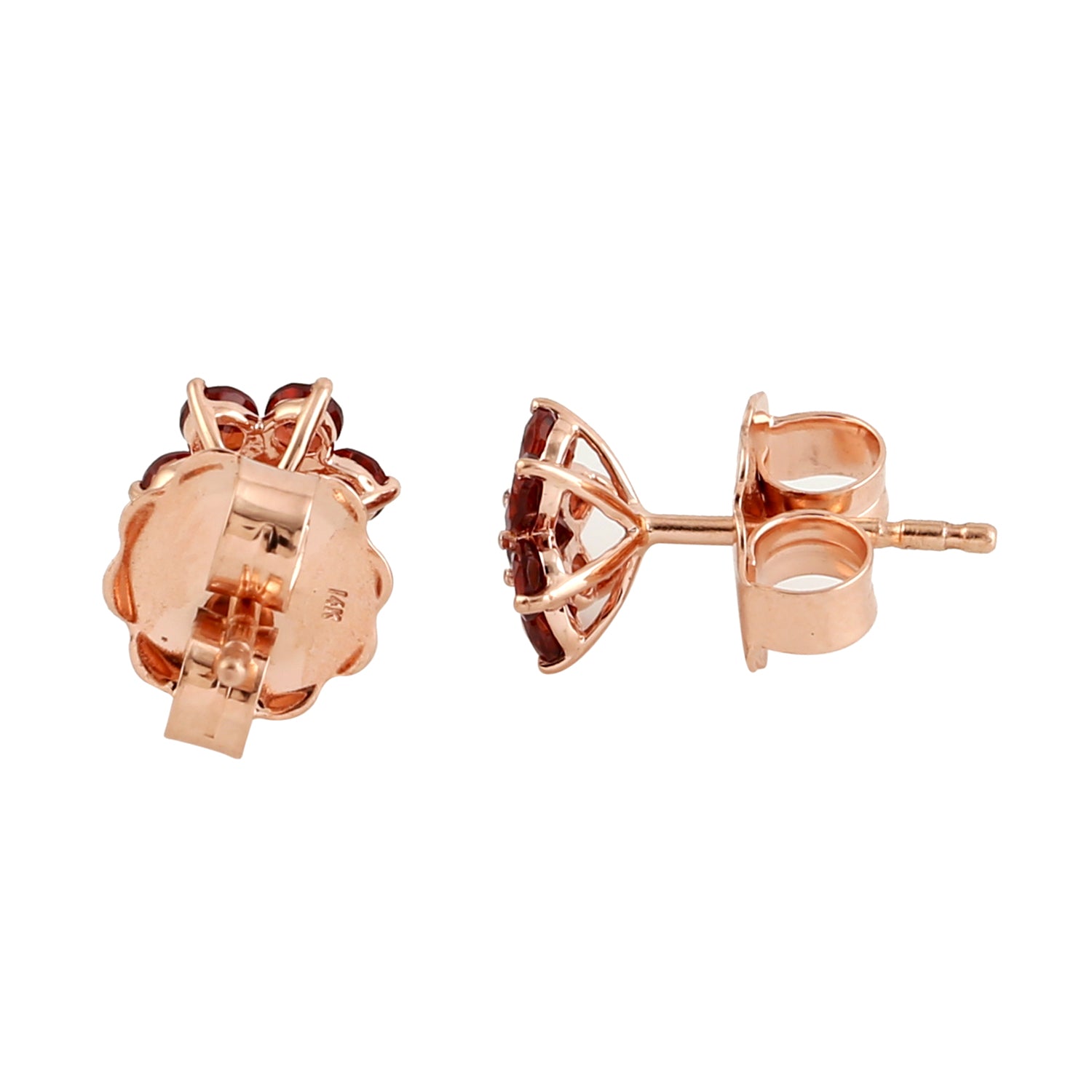 14K Rose Gold Prong Garnet January Birthstone Flower Stud Earrings for Women - Elegant Floral Jewelry Gift for Birthday, Anniversary & Special Occasions
