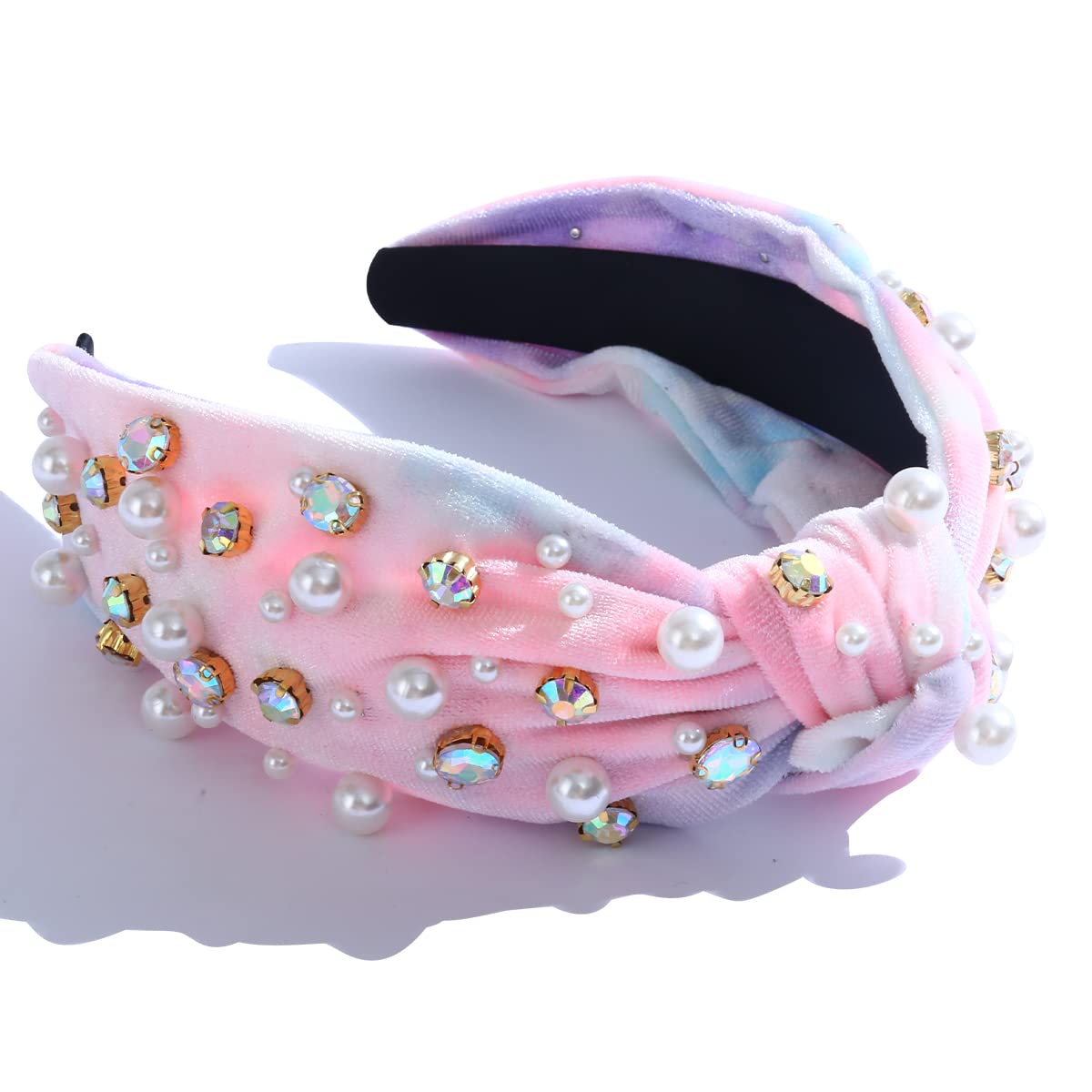 FEDANS Women's Knotted Headbands with Pearl & Rhinestone Embellishments - Pink & Green Velvet Hair Accessories for Elegant Ladies | Perfect for Weddings, Parties & Everyday Fashion