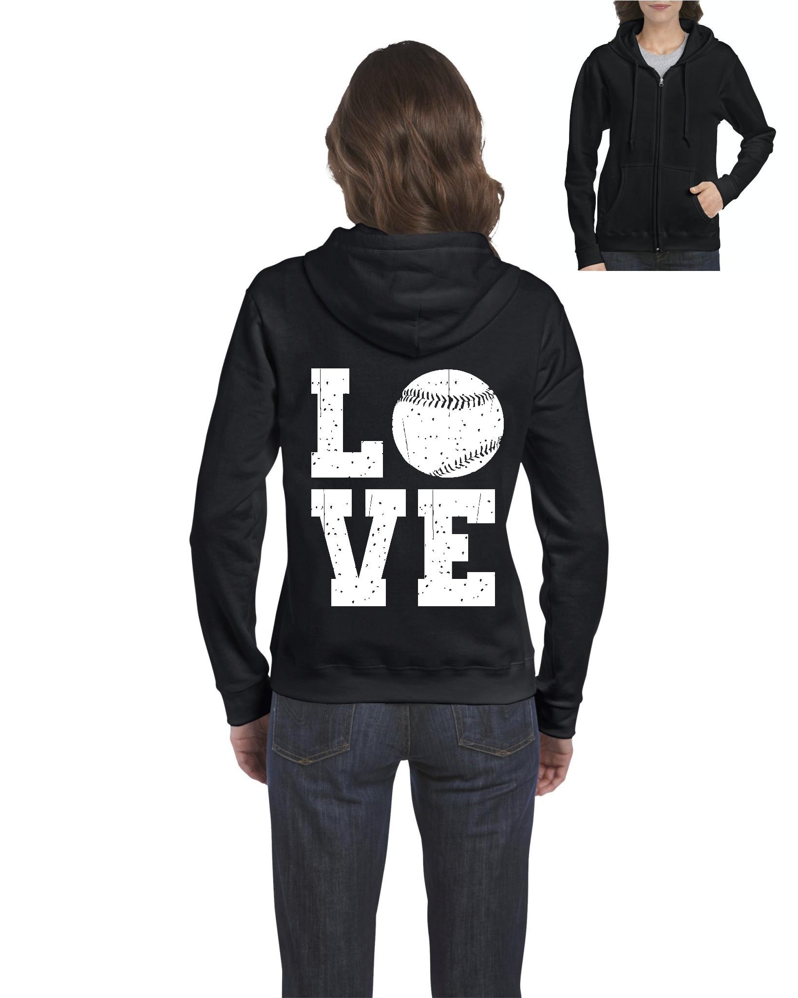 Baseball Hoodie for Women - Zip Up Sweater with Love Baseball Design | Cozy & Stylish for Games, Casual Wear & Outdoor Activities