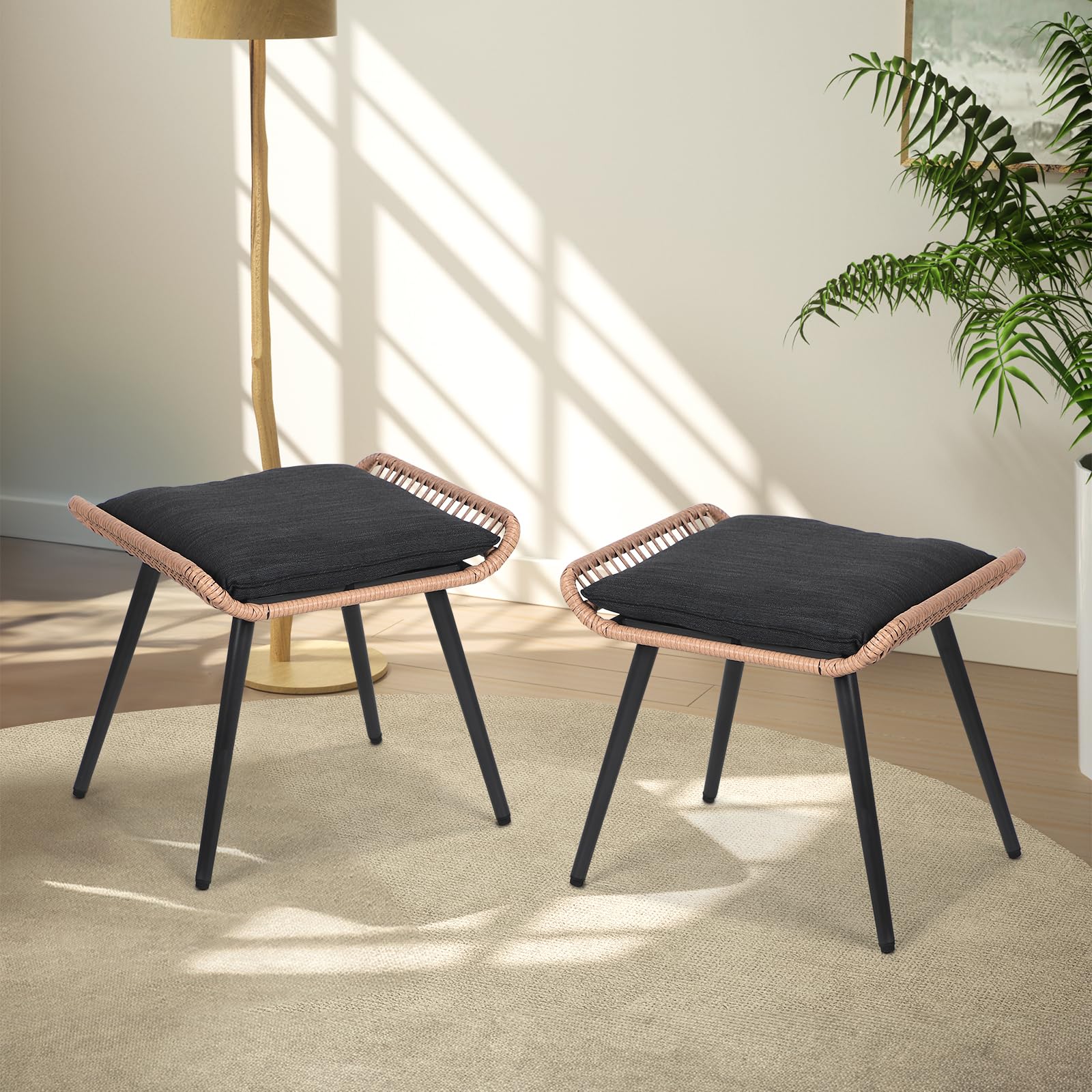 **Verano Garden 2-Piece All-Weather Wicker Ottoman Set with Soft Cushion – Outdoor Footstool & Seat for Patio, Garden, Poolside & Living Room – Perfect for Relaxing, Lounging & Entertaining**