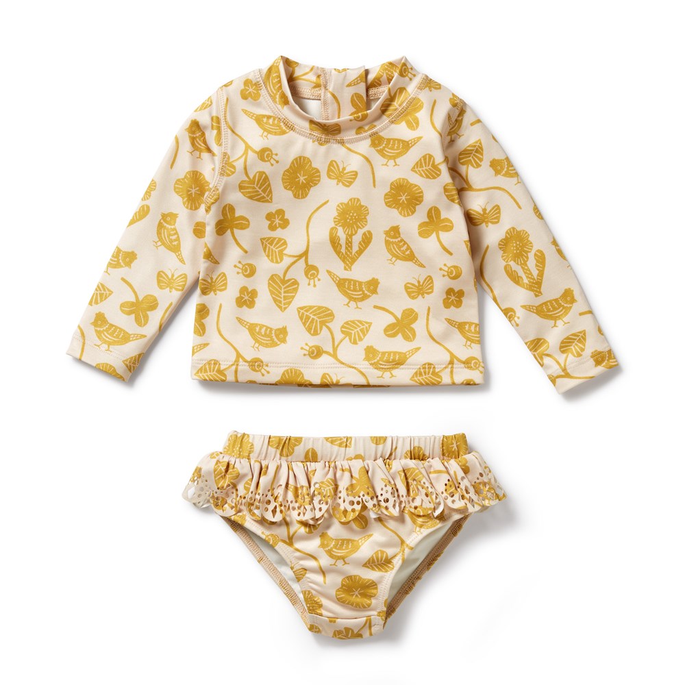 Goldie Floral Cutwork Rashguard Swim Set for Women - UPF 50+ Sun Protection, Stylish Beachwear for Surfing, Swimming & Summer Vacations