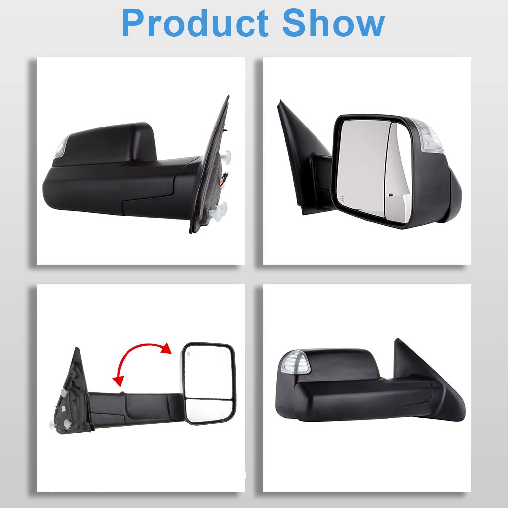 Heated Power Towing Mirrors with Turn Signal - Compatible with Dodge Ram 1500 (2002-2008), Ram 2500/3500 (2003-2009) - Left & Right Side Black Mirrors - Perfect for Truck Towing & Enhanced Night Driving Safety