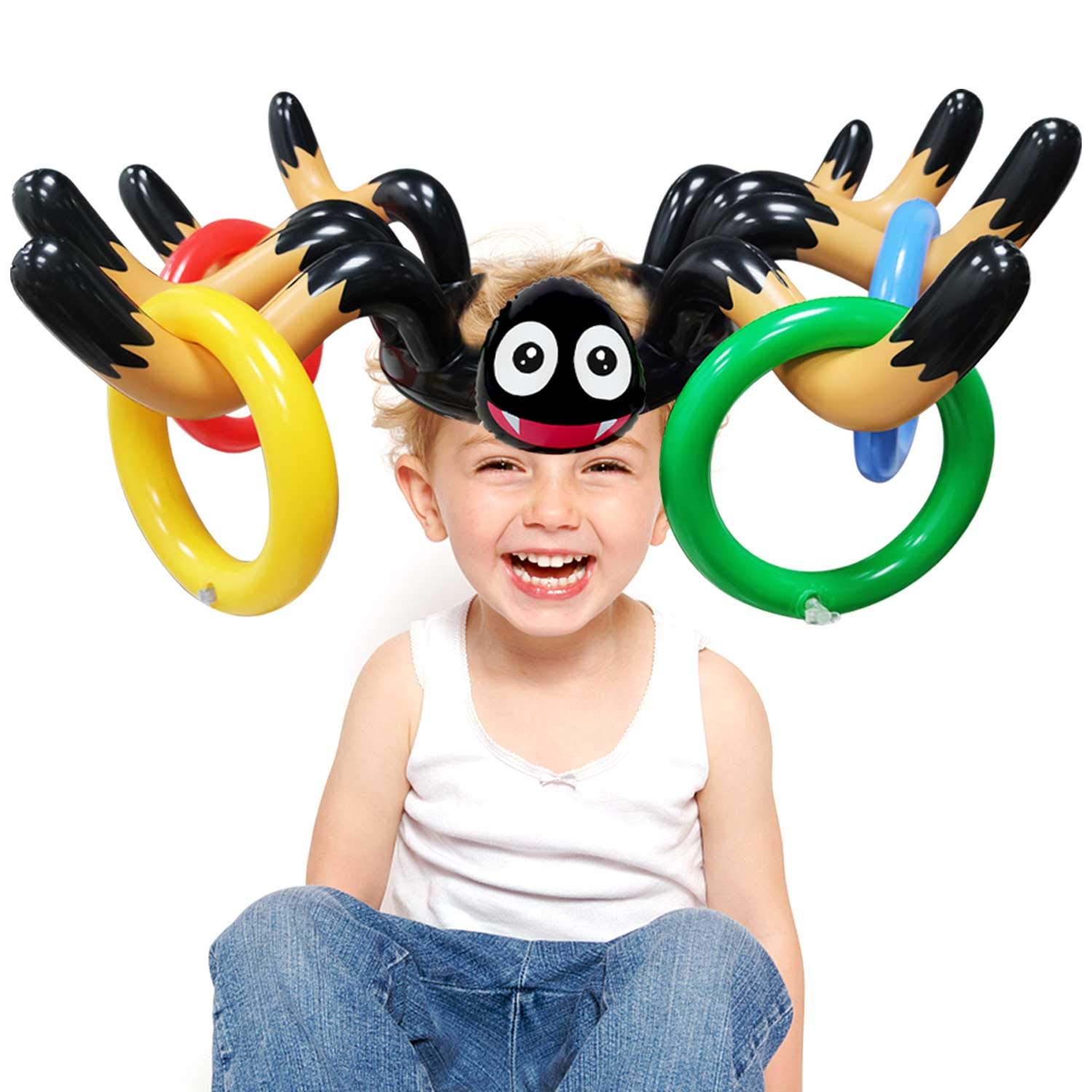 10 PCS Giant Halloween Ring Toss Game Set - Inflatable Spider Toy for Kids & Adults - Indoor/Outdoor Carnival Party Games - Perfect for Halloween Parties, School Events & Family Gatherings (Includes 2 Giant Spiders & 8 Rings)