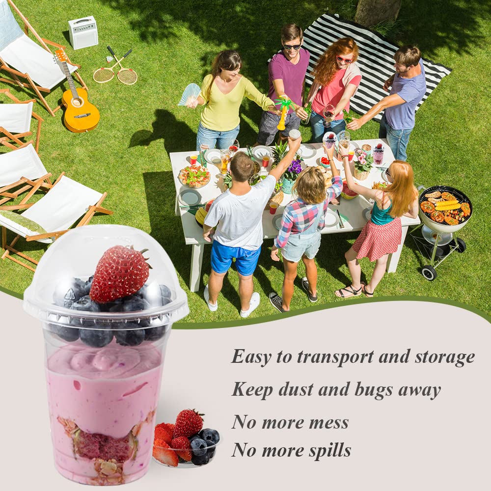 50 Sets 12 oz Clear Plastic Parfait Cups with Lids - Disposable Dessert Cups for Kids, Snacks, Yogurt & Smoothies | Leak-Proof Design for Parties, Picnics & Catering Events