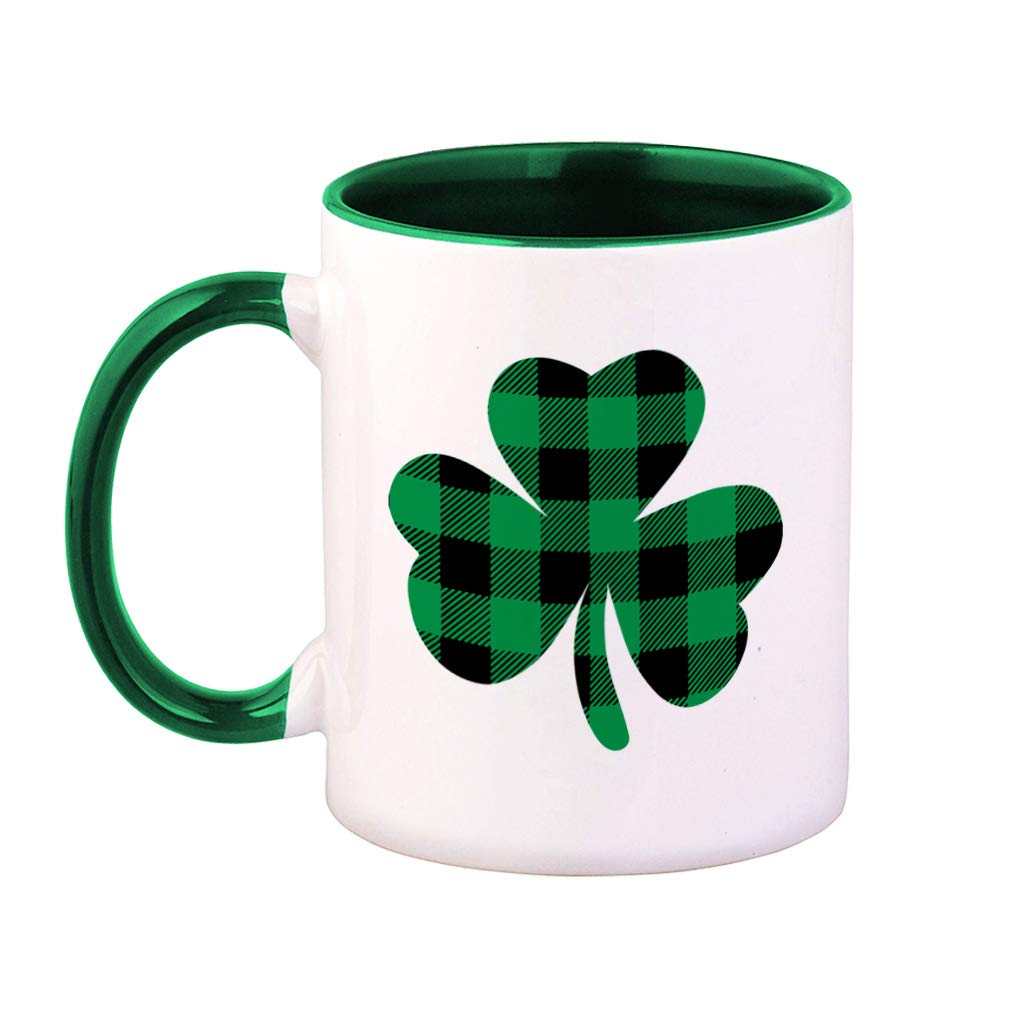 11 Oz Green Plaid Shamrock Coffee Mug - Ceramic Tea Cup with Lucky Clover Design for St. Patrick's Day, Irish Holidays & Everyday Use | Perfect for Home, Office & Gifts