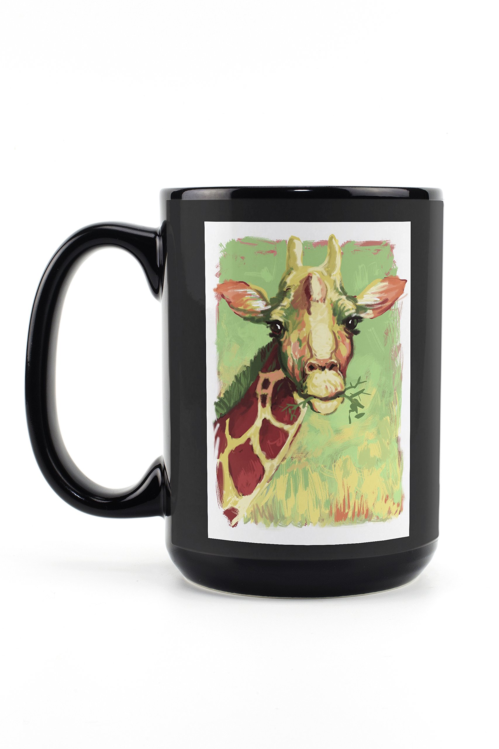 Lantern Press Giraffe Design 15oz Black Ceramic Coffee Mug - Microwave & Dishwasher Safe - Perfect for Home, Office & Gift Giving