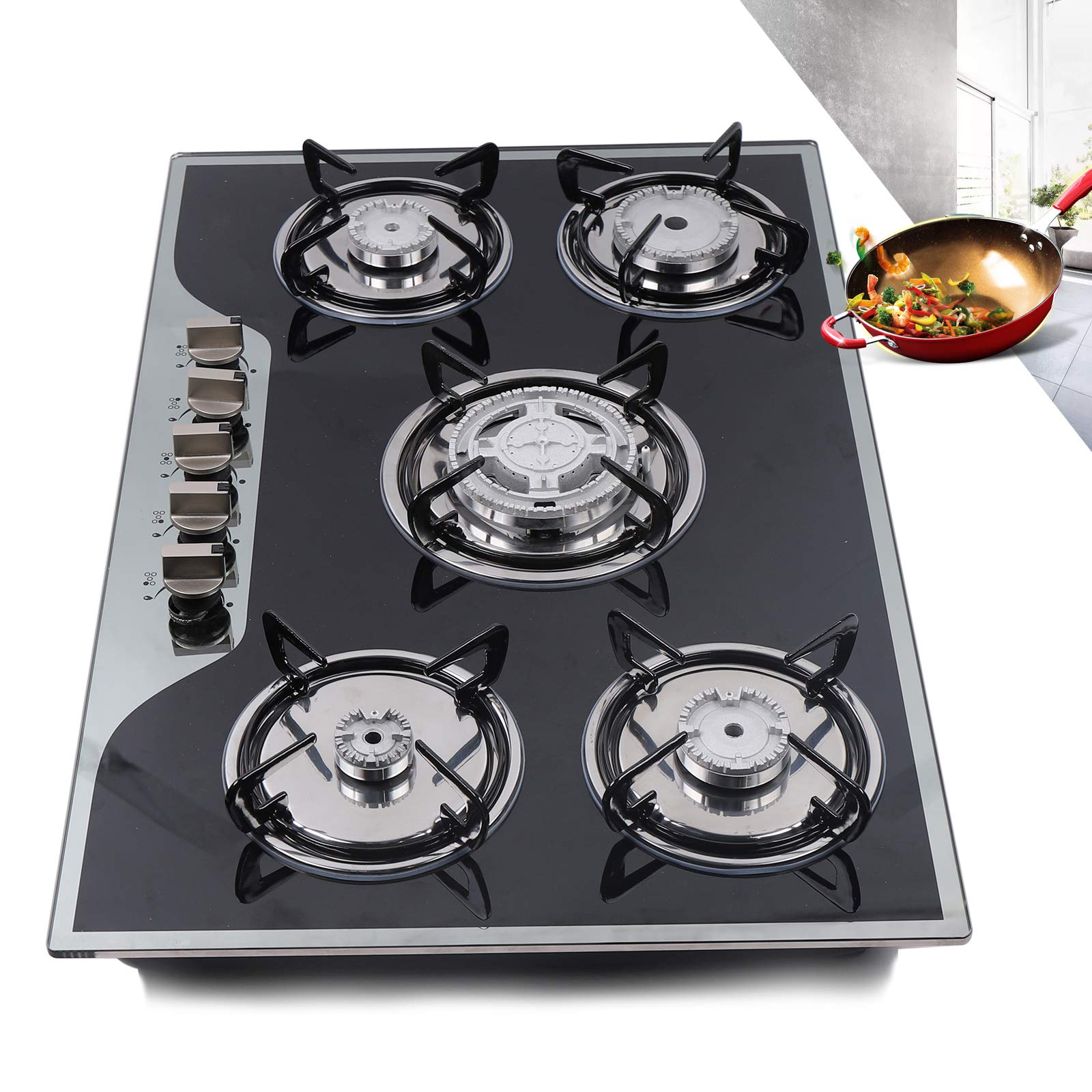 5 Burner Built-in Gas Cooktop - NG/LPG Convertible Gas Stove (30.3 Inch) for Professional Kitchen & Home Cooking - Perfect for Restaurants, Catering & Large Family Meals