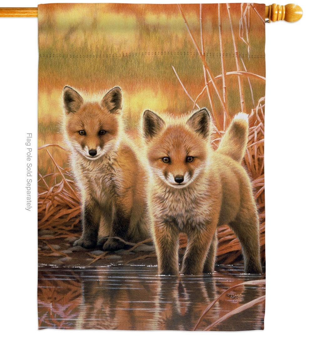 Breeze Decor WL-H-110086-IP Foxes Decorative Vertical House Flag - 28