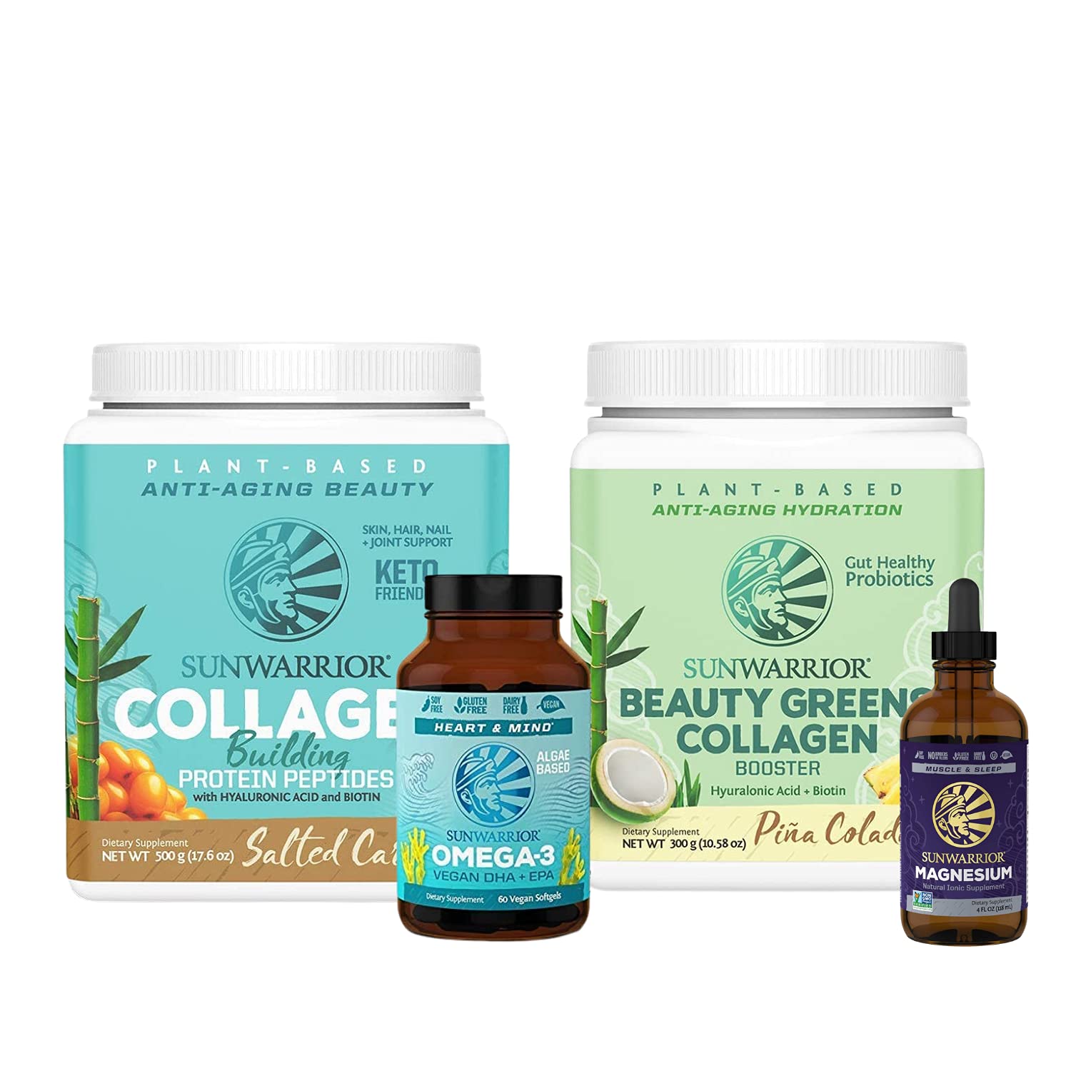Plant-Based Collagen Peptides & Beauty Greens Powder - Vegan Omega 3 DHA EPA with Algal Oil - Ionic Liquid Magnesium Supplement with Trace Minerals - Anti-Aging Skincare & Hair Growth Support - Perfect for Smoothies, Shakes & Daily Wellness Routine