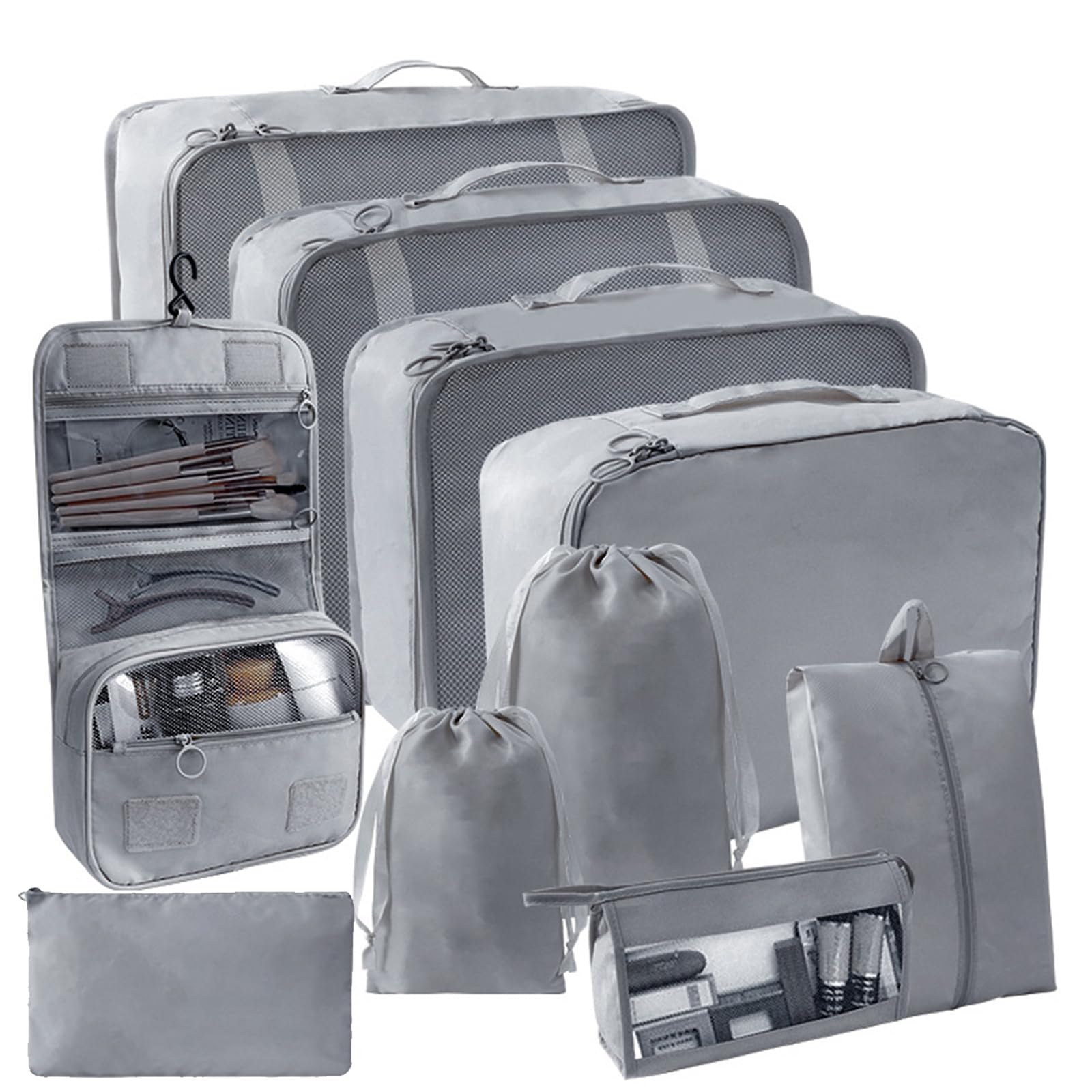SLMT 10-Piece Packing Cubes Set for Suitcases - Lightweight Luggage Organizer Bags for Carry-On & Travel - Perfect Travel Essentials for Women & Men (Grey) - Ideal for Business Trips, Vacations & Weekend Getaways