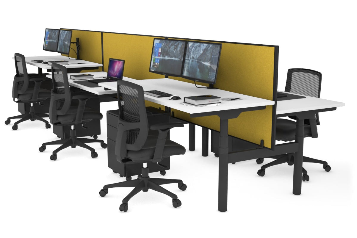 Flexi Premium Height Adjustable 6-Person H Bench Workstation - Black Frame [1200L x 700W] - Ideal for Office, Coworking Spaces & Home Offices