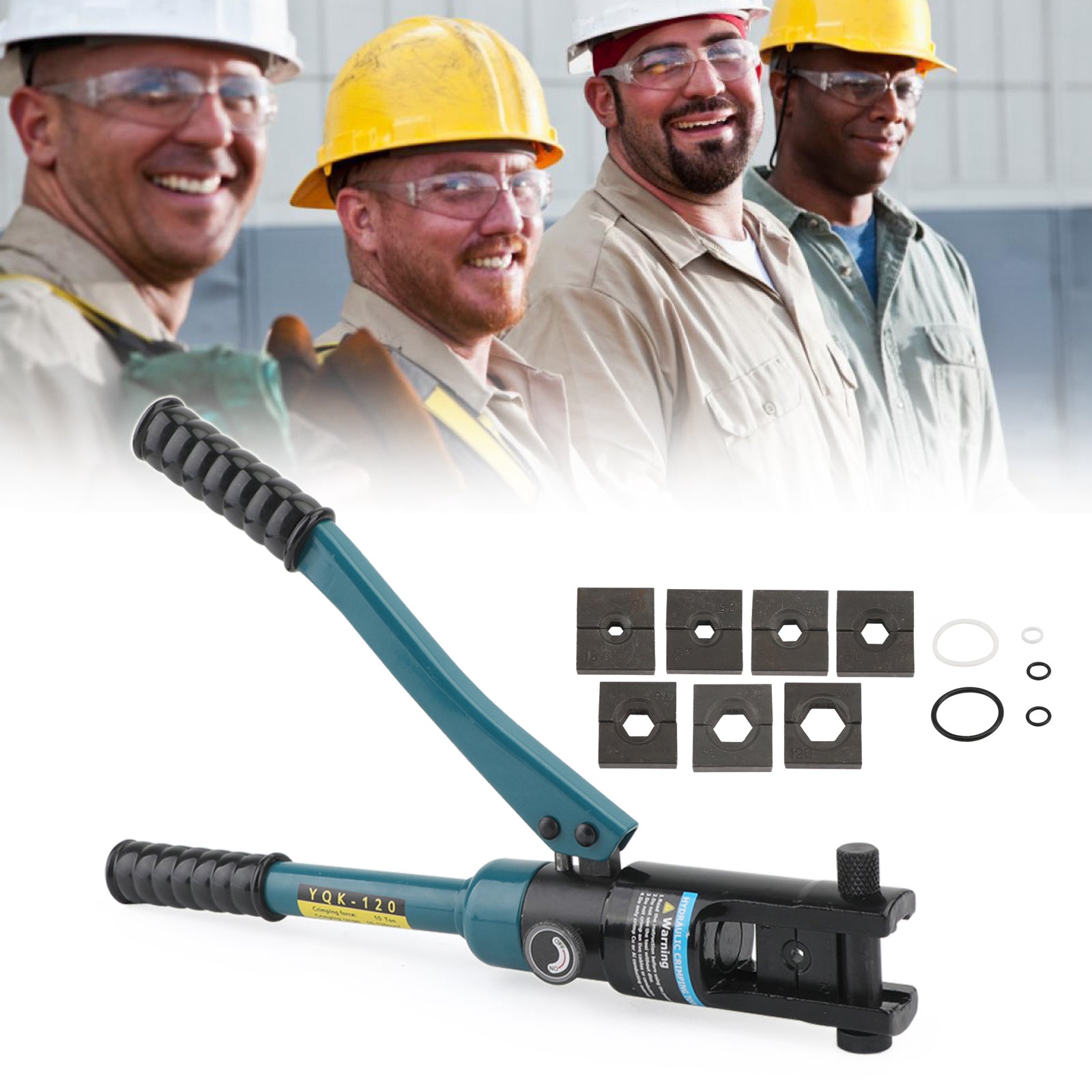 10T Hydraulic Wire Crimper with 8 Black Dies - Professional Battery Cable Lug Terminal Crimping Tool for Automotive, Marine, and Electrical Applications