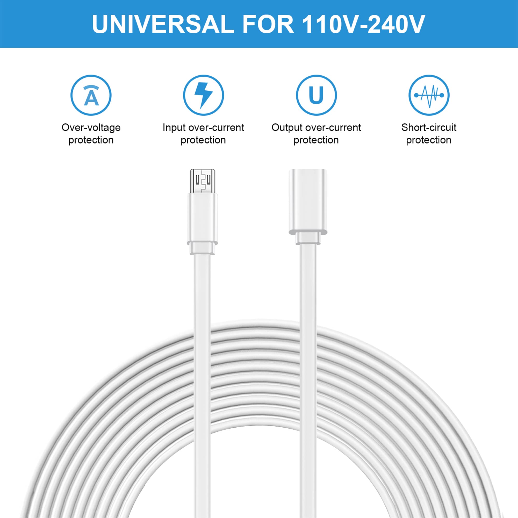 Sumind 4-Pack 10ft Micro USB Extension Cable - for Wireless Security Cameras & Charging