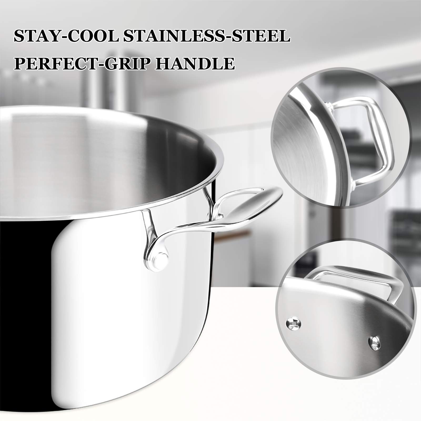 Duxtop 6.5 Quart Stainless Steel Stock Pot with Lid - 3-Ply Induction Compatible Cooking Pot for Soup, Rice, Stew - Oven & Dishwasher Safe - Works with Gas, Ceramic & Halogen Stoves - Perfect for Home Cooking, Meal Prep & Large Family Dinners