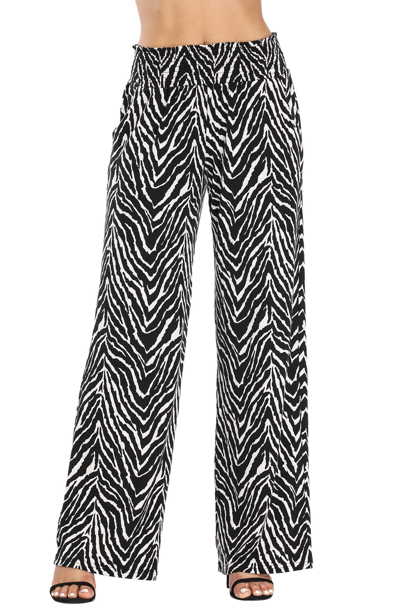 Urban CoCo Women's Boho Palazzo Pants - Wide Leg Beach Lounge Pants with Pockets - High Waisted Comfortable Casual Pants for Summer, Vacation & Yoga