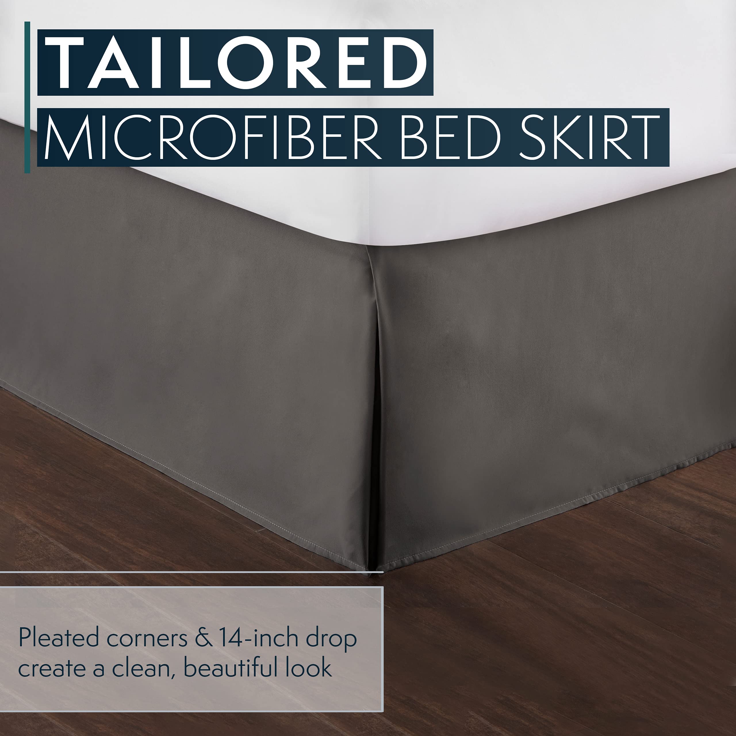 HC Collection Twin Bed Skirt - Soft Microfiber Box Spring Cover with 14 Inch Drop, Wrinkle & Fade Resistant, Gray | Perfect for Guest Rooms, Dorms & Bedroom Decor