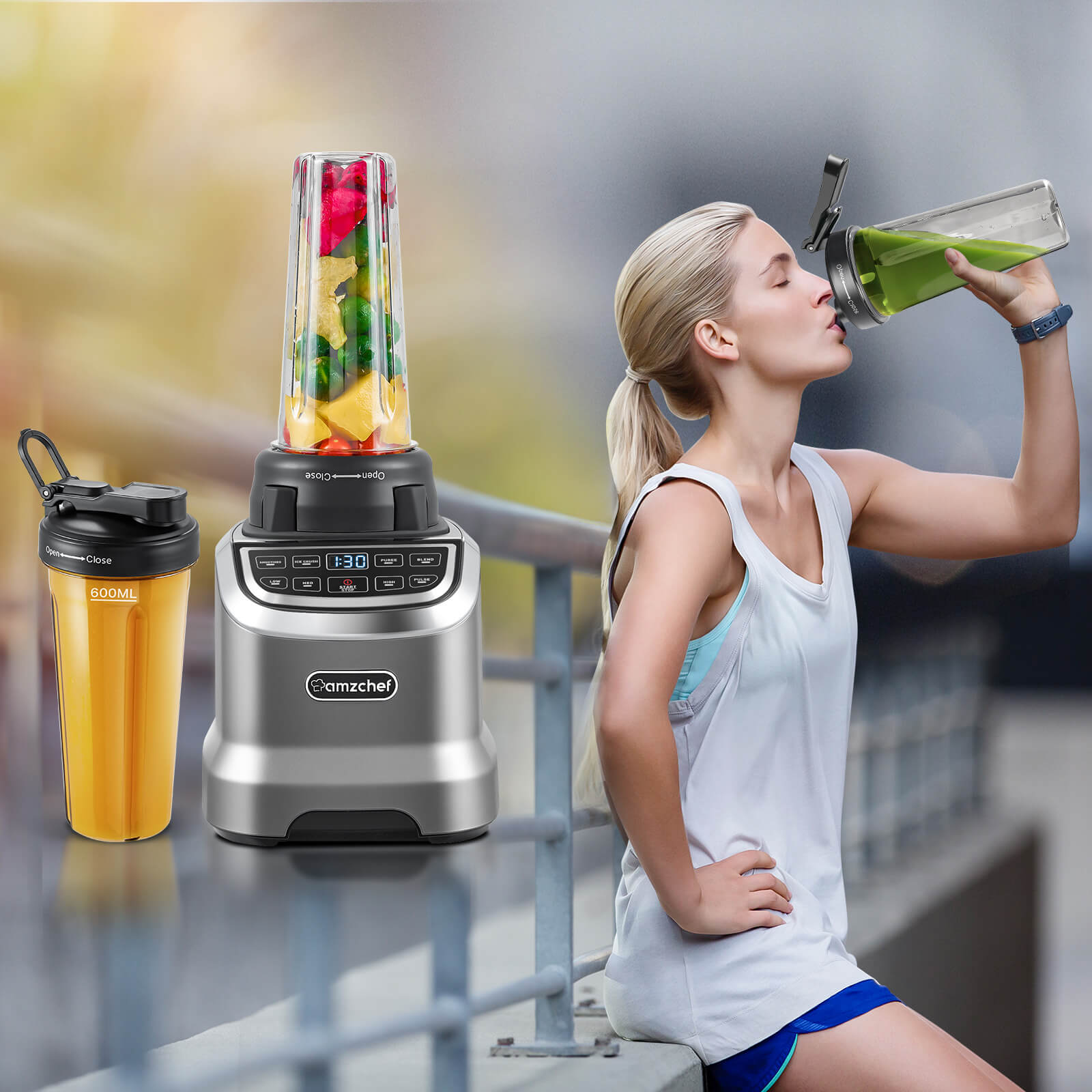 AMZCHEF ZM5003 1800W High-Speed Blender for Smoothies, Juices & Shakes - Powerful Countertop Blender for Kitchen, Restaurant & Healthy Lifestyle - Perfect for Making Smoothies, Protein Shakes & Frozen Drinks