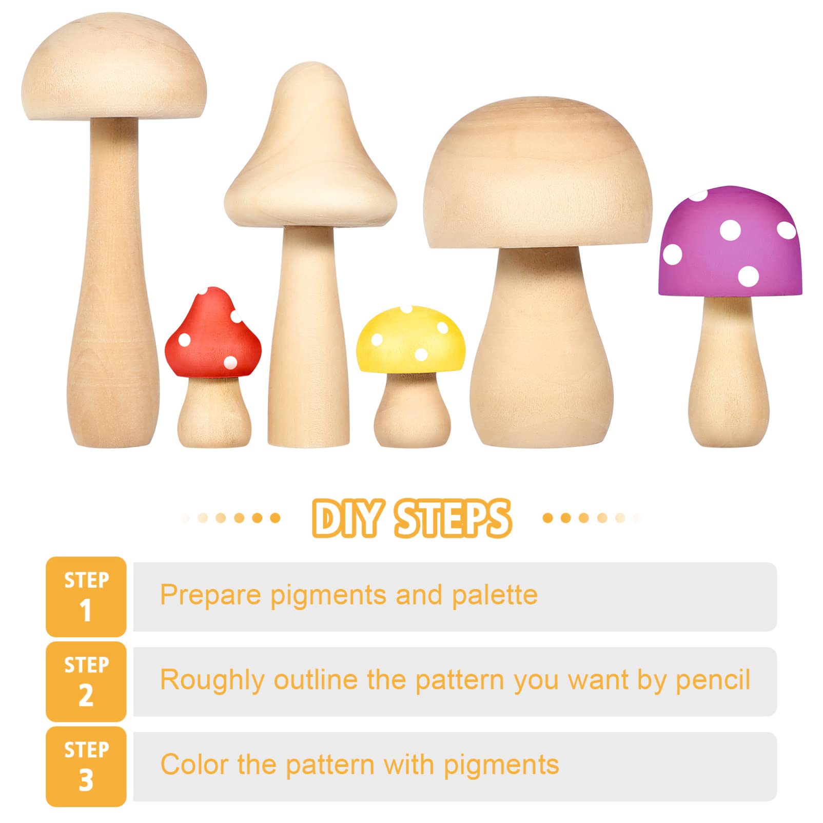 6pcs Unfinished Wooden Mushroom DIY Craft Kit for Kids - Doodle White Mushroom Wooden Ornaments, Graffiti Art Supplies, Children's Painting Activity, Home Decor & Party Favor Crafts