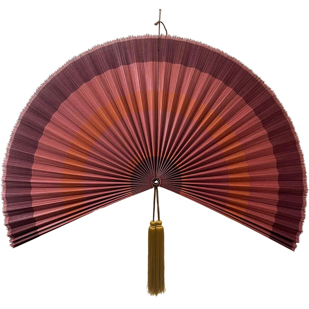 Large Japanese Bamboo Fan Wall Decor - 60 Inch Boho Hanging Headboard Art, Decorative Folding Fan for Over Bed Decor, Terracotta Wall Art for Living Room, Bedroom & Zen Home Decor