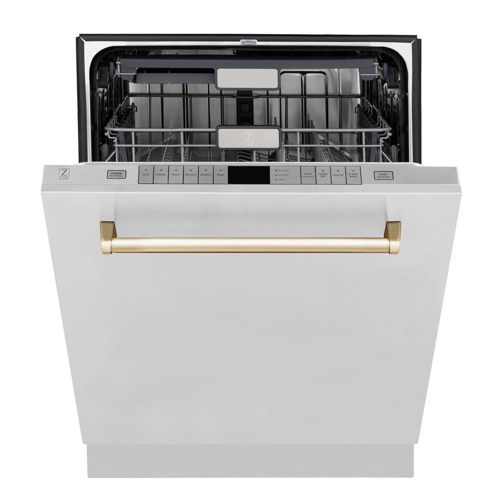 ZLINE Autograph Edition 30-inch Stainless Steel Kitchen Package - Dual Fuel Range, Range Hood, Dishwasher & Refrigerator with External Water Dispenser & Polished Gold Accents (4AKPR RARHDWM30 G) | Premium Kitchen Appliances for Modern Homes & Gourmet Cooking