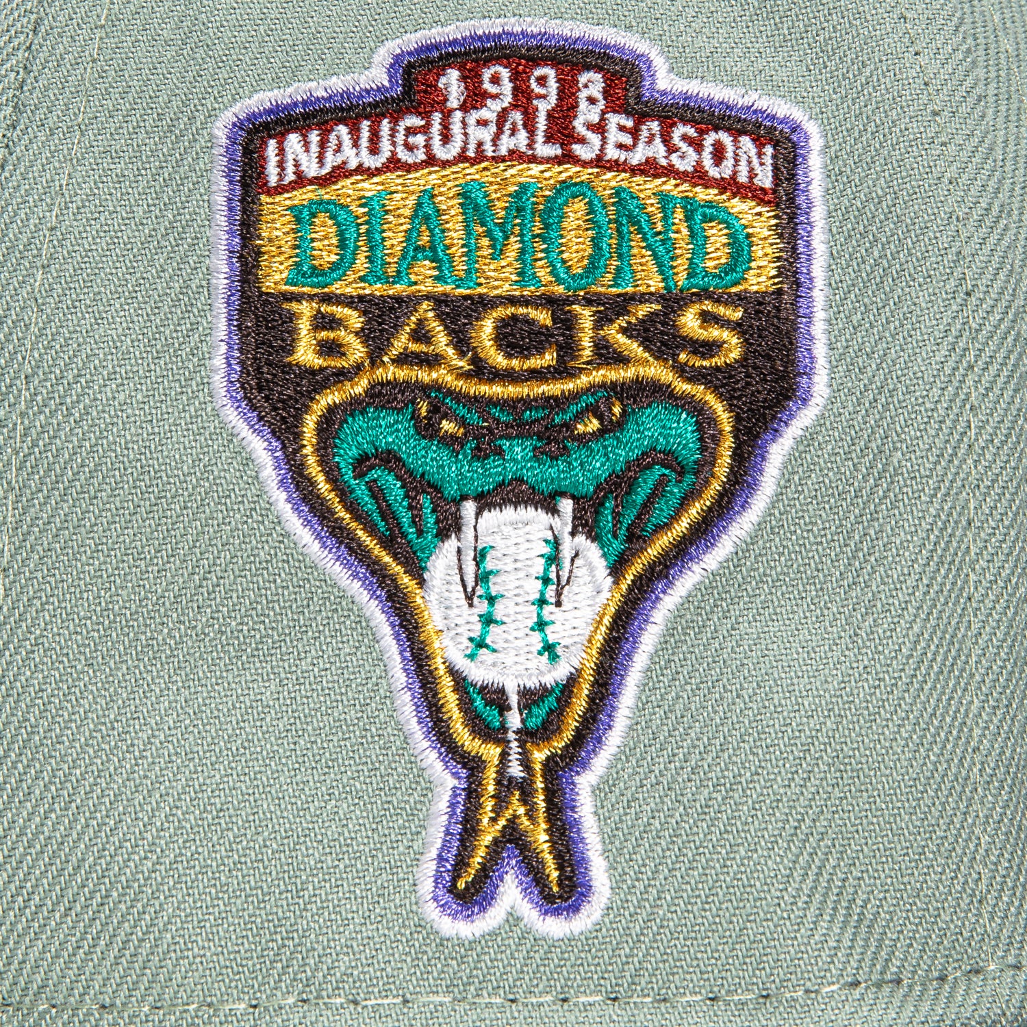New Era 59Fifty Arizona Diamondbacks Inaugural Patch Snapback Hat - Everest Green, Brown, Green & Metallic Gold | MLB Baseball Cap for Fans & Collectors | Game Day, Casual Wear & Sports Memorabilia