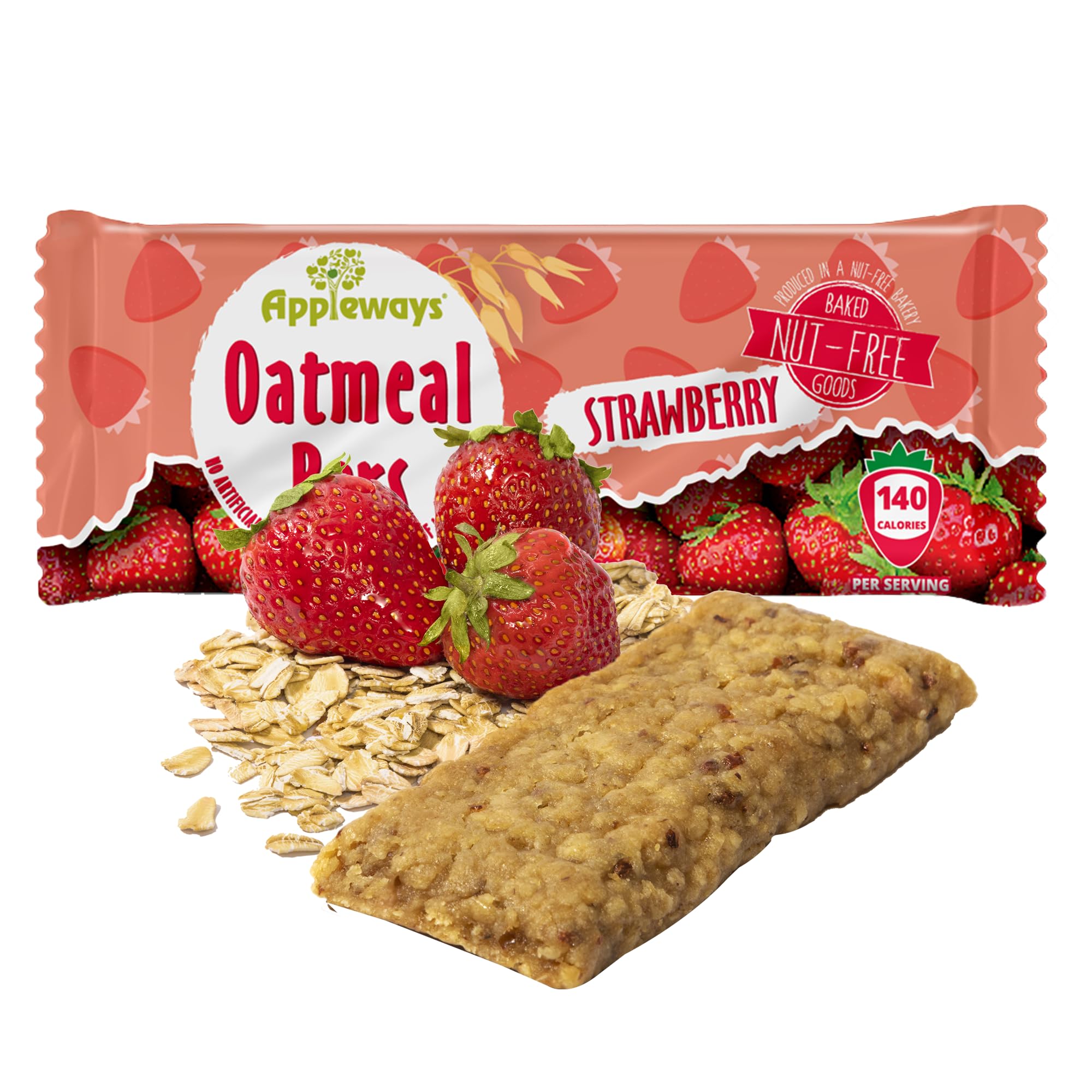 Individually Wrapped Strawberry Oatmeal Bars - 1.2oz Healthy Breakfast & Snack Bars, Gluten-Free Oatmeal Strawberry Snacks (216 Count, 16.2lbs) - Perfect for School Lunches, Office Snacks & On-the-Go Energy | Made in USA by Appleways