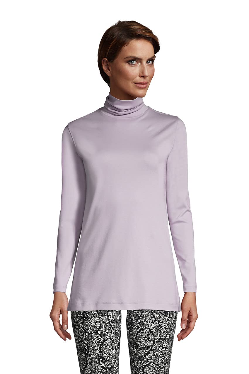Lands' End Women's Tall Supima Cotton Turtleneck Tunic Shirt - Soft Long Sleeve Slim Fit Pullover Top for Work, Office & Casual Outfits