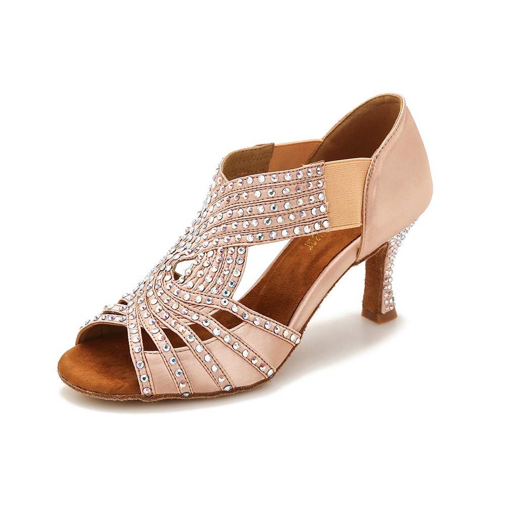 Women's Rhinestone Ballroom Latin Salsa Bachata Dance Shoes for Performance, Practice, and Social Dancing
